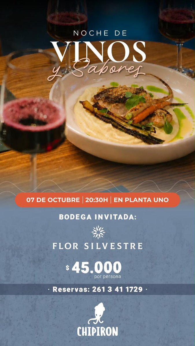 UniversoVigil's tweet photo. Noche de Vinos y Sabores en Chipirón

Este 7 de octubre, un menú degustación de mar se encuentra con los vinos de Flor Silvestre.

Reservá tu lugar y disfrutá una noche de vinos y sabores. 🍷 https://t.co/caMcNPEsPr