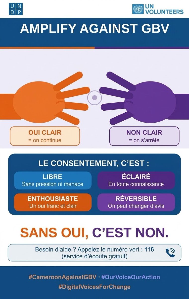 nadine_noa's tweet photo. ✨ Consentement = libre, éclairé, enthousiaste, réversible.
Sans oui, c'est non.
Besoin d'aide ? 116
#CameroonAgainstGBV #OurVoiceOurAction
#AmplifyAgainstGBV
#DigitalVoicesForChange https://t.co/bhtMcYlviM