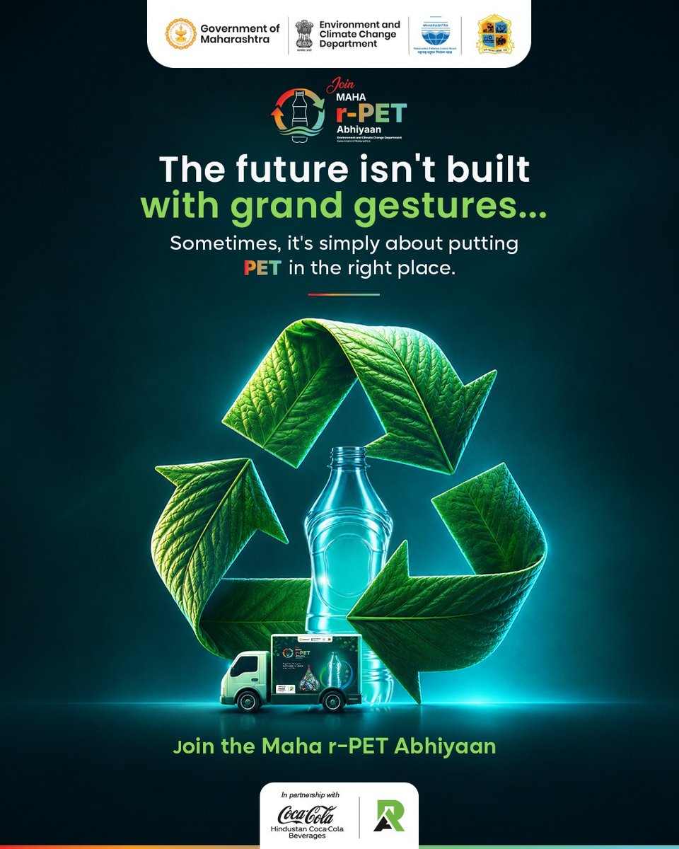 EnvironmentMaha's tweet photo. Real change doesn't always require grand gestures. Sometimes, it’s simply about putting PET in the right place! 🚛💚 Join the Maha r-PET Abhiyaan today. #MahaRPET #EcoFriendly #WasteManagement https://t.co/xszgOSpFjK