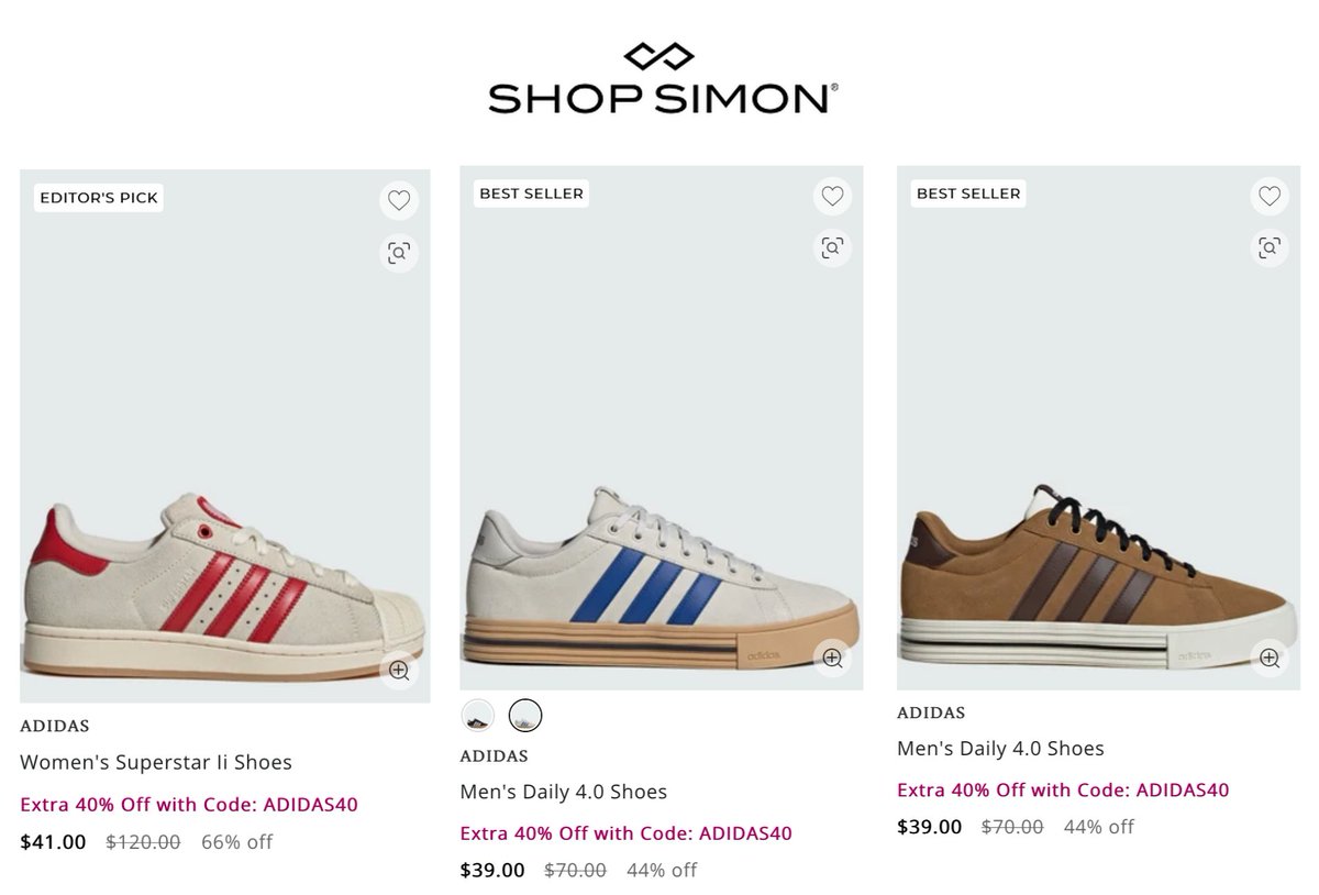 GlitchedDeals's tweet photo. ADIDAS SHOES NOW UP TO 85% OFF

ShopSimon is discounting many Adidas styles right now

https://t.co/y6IWIoKDrY

Many colors and sizes for men and women

Code 'ADIDAS40' stacks for extra 40% off #ad https://t.co/xoeHedLwuu