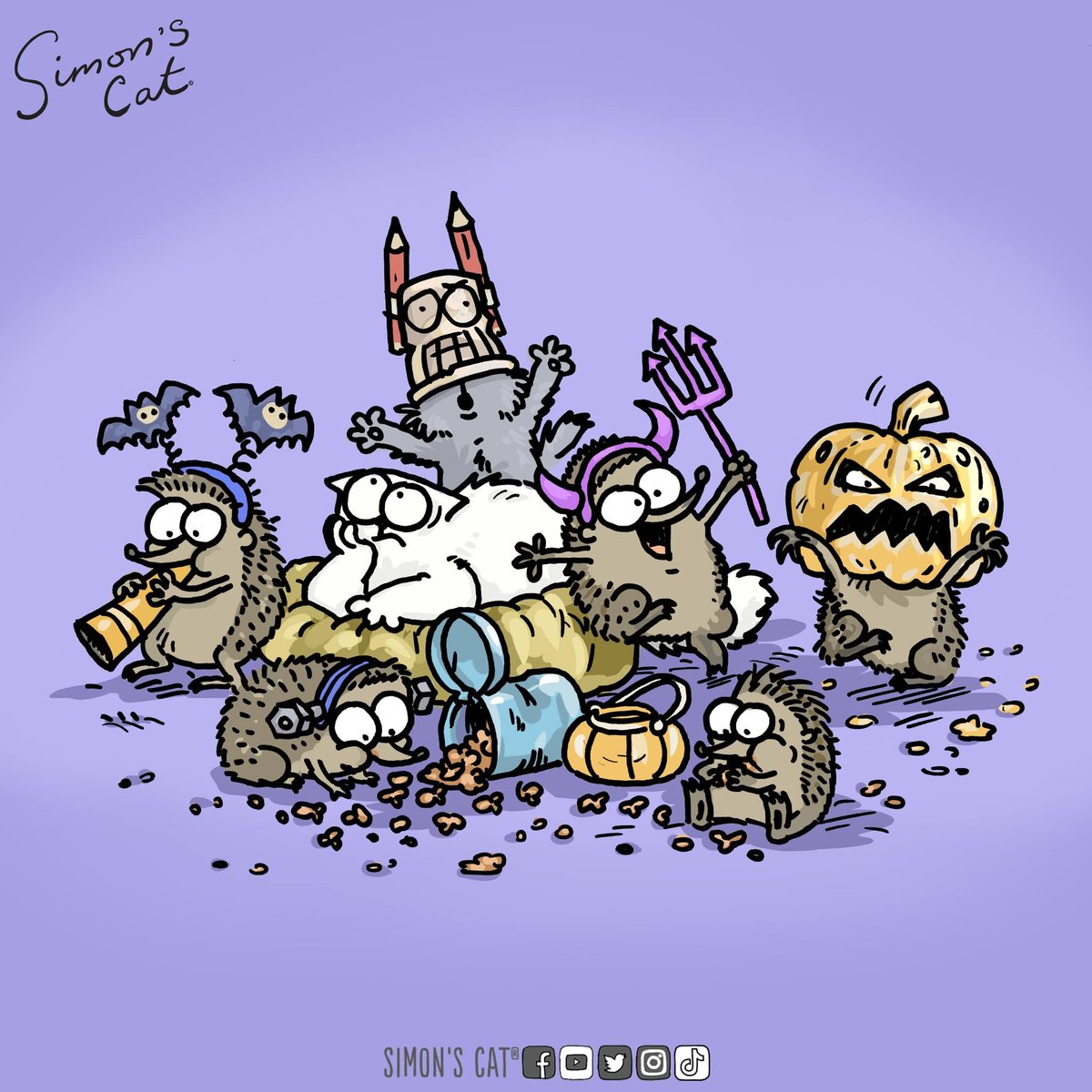 SimonsCat's tweet photo. Welcome to spooky season!🍂👻 Happy October 🎃 https://t.co/2UJlHhTz9o