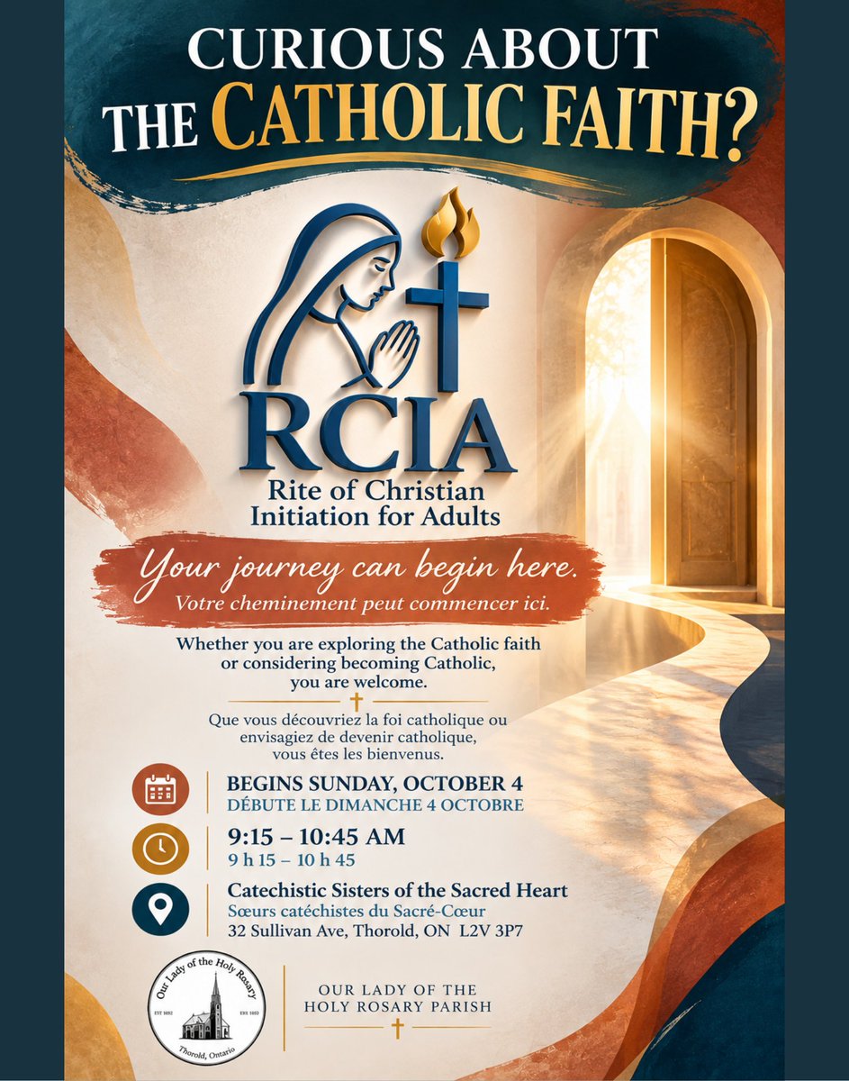 OlhrChurch's tweet photo. Curious about the Catholic faith? There’s a place for your questions.

#OLHRThorold #RCIA #CatholicFaith #BecomeCatholic #CatholicChurch #FaithJourney #Thorold #FoiCatholique #ÉgliseCatholique https://t.co/ze1Wp2g9By