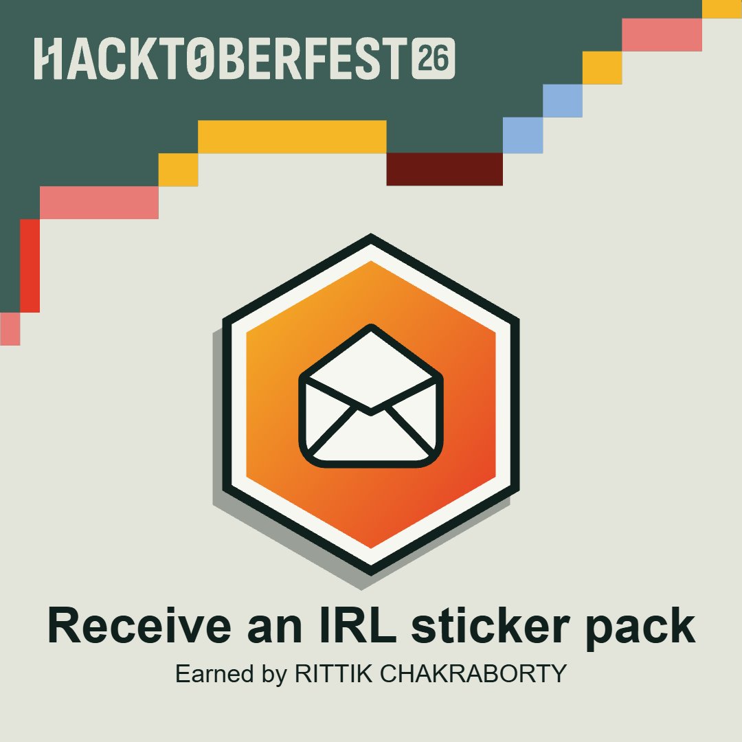 devrittikX's tweet photo. Day 1 of #Hacktoberfest 2026 🎃💻

Collected 6 stickers → got the sticker pack! 📦✨

Just getting started. No big contribution story yet 😂

Let’s see what October brings! 🚀

#OpenSource #GitHub https://t.co/IlRsIFzqSm