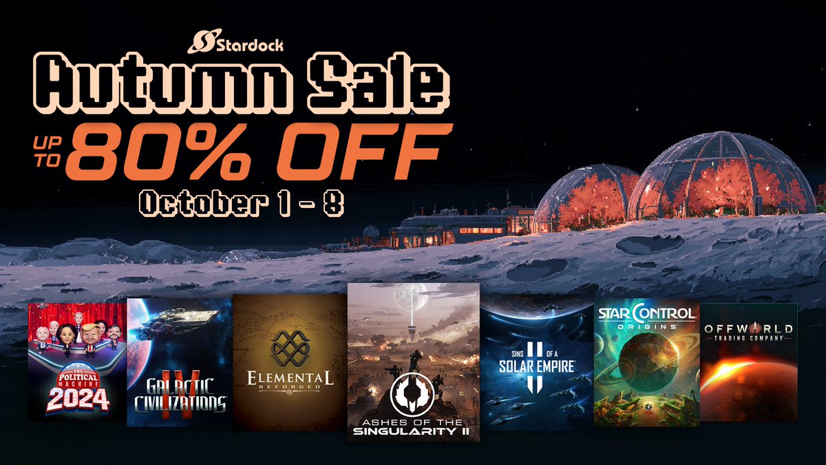 Stardock's tweet photo. Shorter days, longer strategy sessions. Stardock games and software are up to 80% off during the Steam Autumn Sale, now through October 8.

Shop Now: https://t.co/gTSqpsgHEE https://t.co/3OPZHoPS32
