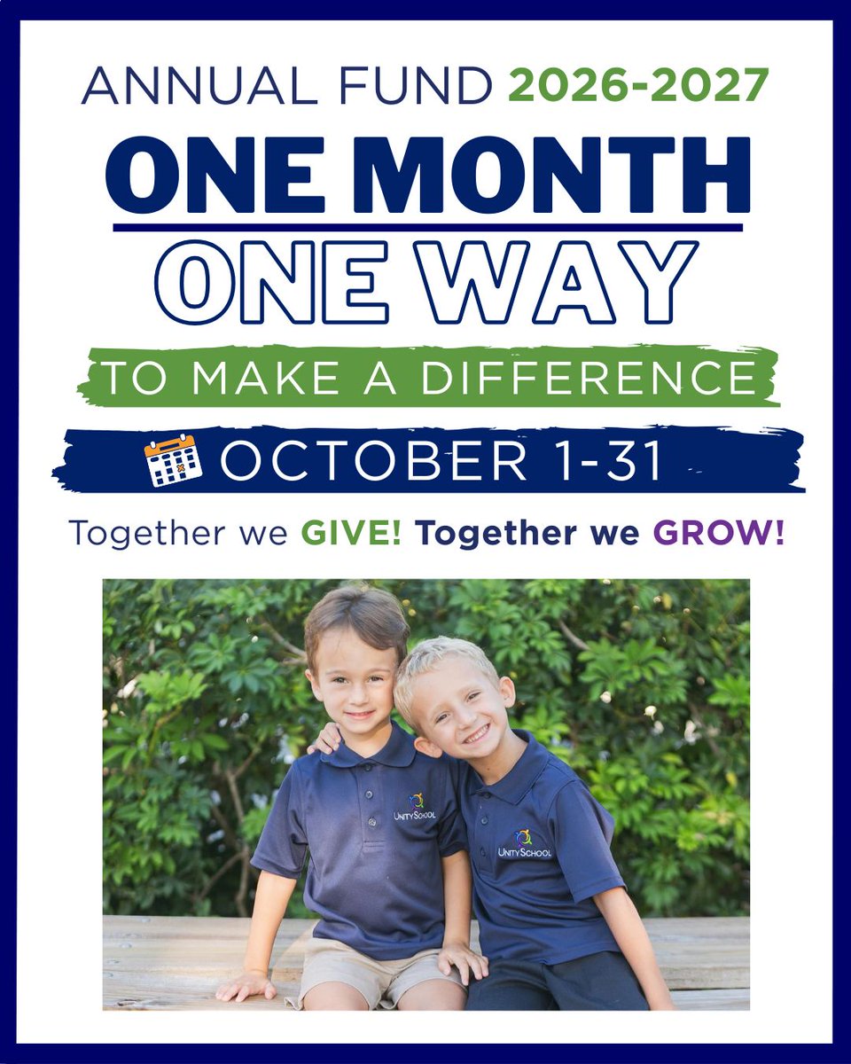UnitySchoolFL's tweet photo. 🎉 Unity’s Annual Fund is officially LIVE! 💫

Help us maintain an extraordinary learning environment and pave the way for student success.

🎯 Goal: 100% participation &amp; $300K by Oct 31st!
Every gift matters.

👉 Donate today: https://t.co/yh5CDao3vT

#UnitySchool #AnnualFund https://t.co/i24uWfbPMN