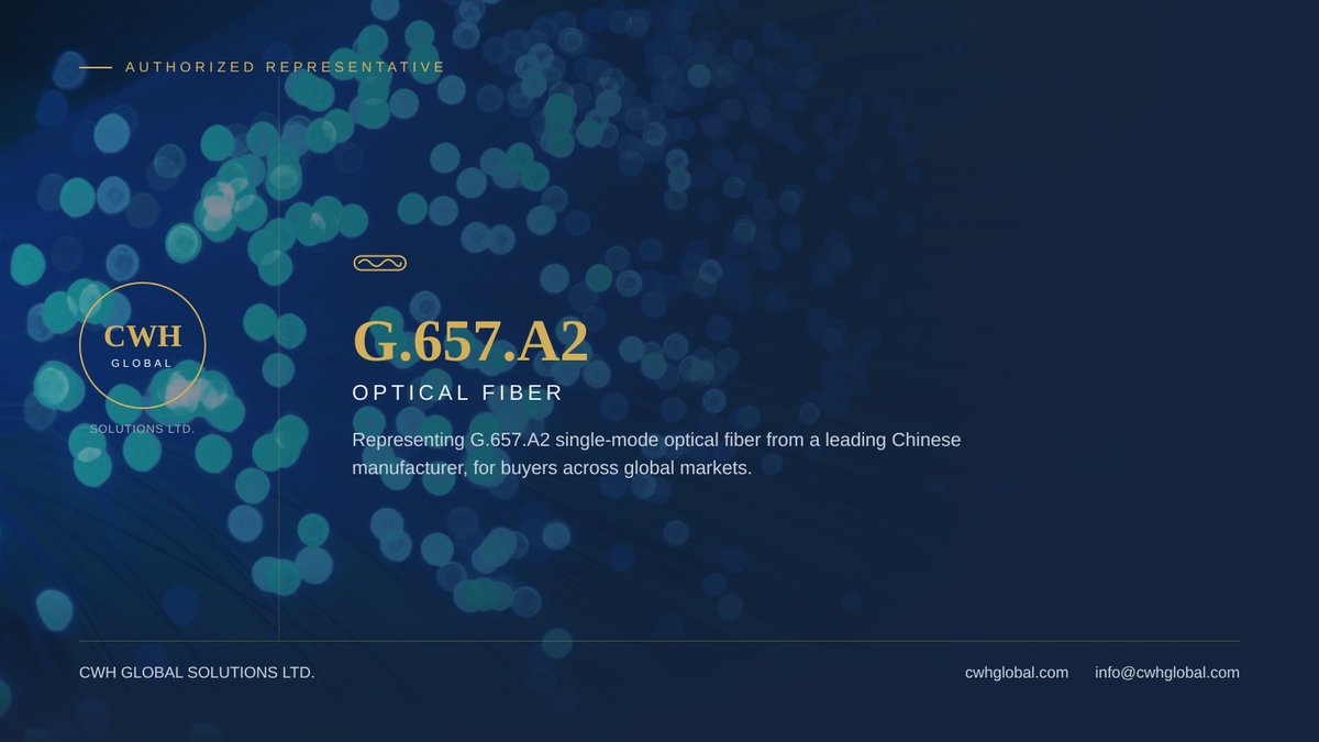CWHGlobalGroup's tweet photo. CWH Global is the authorized representative for G.657.A2 single mode optical fiber from a leading Chinese manufacturer, supplying buyers worldwide.
#OpticalFiber #FiberOptics #GlobalTrade #CWHGlobal https://t.co/Hj2fjJbjZK