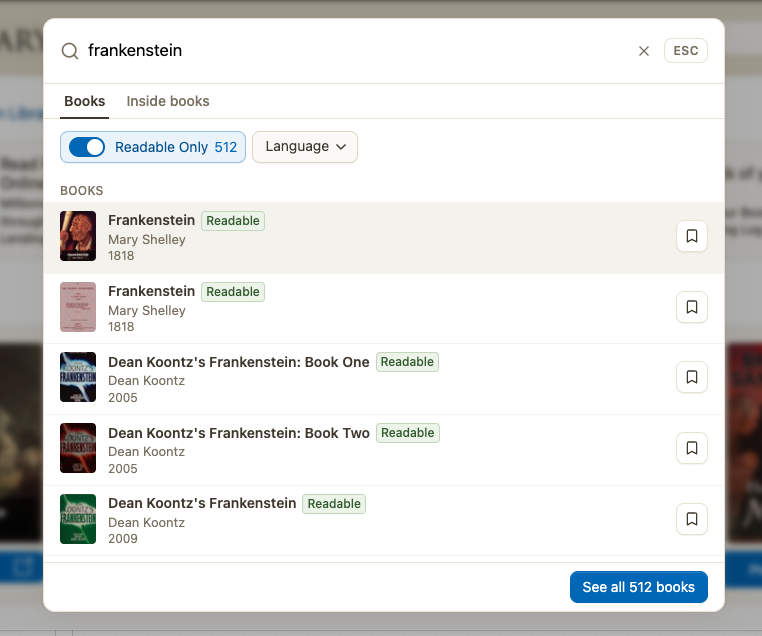 openlibrary's tweet photo. Our new search experiences should help you find readable classics more quickly, just in time for Halloween. https://t.co/ULv6OiQrSC