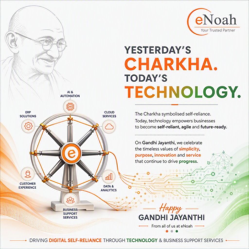 enoahisolution's tweet photo. Yesterday's Charkha. Today's Technology. ๐ฎ๐ณ
Celebrating the timeless spirit of self-reliance, innovation, and progress. Here's to building a future that's agile, purpose-driven, and technology-enabled.
Happy Gandhi Jayanthi.
#GandhiJayanti #eNoah #FutureReady ๐ฎ๐ณ https://t.co/izOxzpjSM9