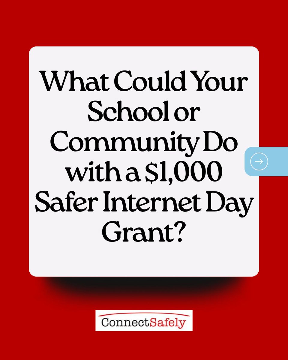 ConnectSafely's tweet photo. What could your school or community do with a $1,000 Safer Internet Day grant?

ConnectSafely is offering grants of up to $1,000 to help K–12 educators and youth-serving community organizations create activities for Safer Internet Day on Tuesday, Feb. 9.

https://t.co/6w5IrcxIuR https://t.co/kN83nuBSiD