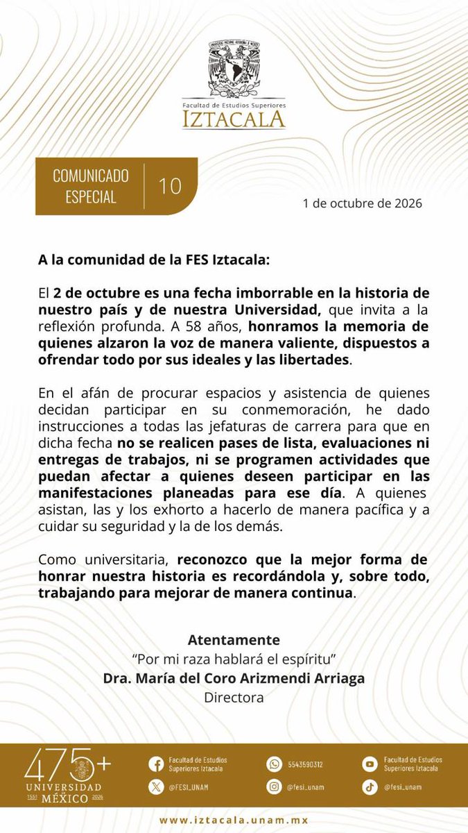FESI_UNAM's tweet photo. #ComunicadoFESI #FESI #UNAM https://t.co/l1HMdV1hmc