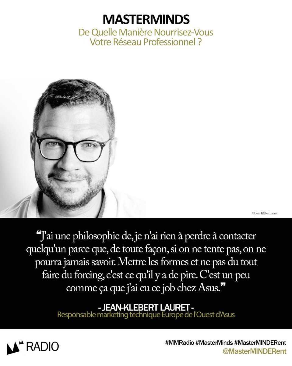 MasterMINDERent's tweet photo. RESEAU PROFESSIONNEL --
Les habitudes de JEAN-KLEBERT LAURET— Rep mkg technique EU de l’Ouest d'Asus, pour nourrir ses connexions
🎧les invités de #MMRadio dans #MASTERMINDS
https://t.co/nwMtDgRCoM
#Reseautage #Networking #IA #ReseauxSociaux
#MasterMINDERent
#Societe #Lifestyle https://t.co/TUI9XliJ7K