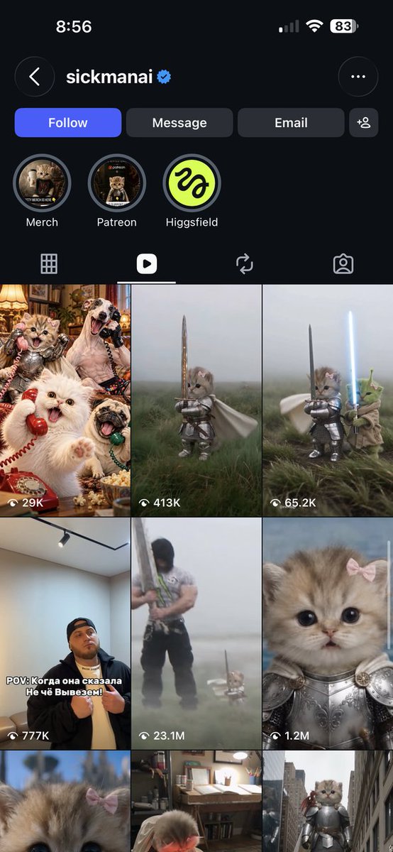 Miriann_24's tweet photo. The viral knight kitten taking over feeds around the world came from our Higgsfield CPP community. 🐱⚔️

Created by @KittyKnightAI , one of our Creator Partnership Program members:

- 23.1M views on a single Instagram reel
- Shared by people around the world
- Fans even getting tattoos of the character

The formula:

- A character you recognise in one frame
- A distinctive look that stays consistent across videos
- Visual storytelling that connects across languages
- An idea people want to share and make their own

A tiny suit of armour, a white cape and a pink bow. A memorable character that has travelled far beyond its creator’s page.

Seeing a creator from Higgsfield CPP build something that becomes part of internet culture makes me incredibly proud 🧩

Huge credit to @KittyKnightAI. This is the talent we have in our community 💚