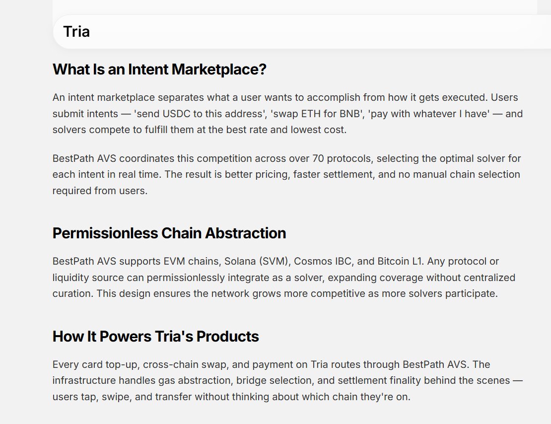 0xTurtleC's tweet photo. TOPIC: Tria (ethereum:0x228bec415ade4b61d7caf0adf8c91eac587ba369)

The more I researched Tria, the less I cared about the card.

The real bet is whether a consumer crypto app can become the distribution layer for an infrastructure network.

Tria already lets users spend, trade, earn, use futures and move assets across chains.

Underneath all of that sits BestPath, an intent-routing layer that Tria says coordinates execution across 70+ protocols.

Card top-ups, cross-chain swaps and payments can all become flows for the same infrastructure.

And that's what makes Tria interesting to me.

Most infra projects build the rails first and then spend years looking for users.

Tria is trying the opposite.

Build the users first.

Let the consumer product generate demand for BestPath.

Then open that infrastructure to everyone else.

If that works, Tria is no longer just another crypto card or neobank.

It becomes a distribution engine sitting on top of a chain-agnostic financial network.

And the team is still shipping.

XRPL support went live on Sep 28.

Top Traders went live on Sep 29.

At KBW2026, Tria showed up as a Diamond Sponsor while Upbit was the Presenting Partner.

That is NOT an Upbit partnership or listing signal.

But it does tell me where Tria is trying to go next: Korea, institutions and third-party distribution.

Now comes the uncomfortable part.

ethereum:0x228bec415ade4b61d7caf0adf8c91eac587ba369 is still roughly 92% below ATH.

CMC currently puts it around an $11.7M market cap and ~$40.9M FDV.

Tria publicly raised $12M.

At first glance that looks absurdly cheap.

I don't think it's that simple.

In August, Tria extended the Team and Investor cliff by another year.

Their first unlock is now February 2028.

That's a good signal.

But at the same time, 336.9M Community TRIA was pulled forward from 2027-2028 into H2 2026.

233.5M TRIA was scheduled for release on Sep 30 alone.

And this is the anomaly I care about most.

Tria's own revised schedule says supply remains at 54.47% until January 2028.

CMC currently counts only 28.54% as circulating.

That is a massive gap.

It could be reward reserves, treasury, staking, ecosystem contracts, liquidity inventory or tokens that are released but not actually liquid yet.

It does NOT automatically mean hidden sell pressure.

But until those wallets are reconciled, I won't treat the $11M market cap as a clean picture of TRIA's real float.

Then there is adoption.

Tria is aggressive with cashback, points, referrals, loyalty rewards and ecosystem incentives.

Again, that isn't automatically bad.

Subsidizing growth is how many networks solve the cold-start problem.

The question is what remains when the subsidies fall.

Because there are two very different versions of the Tria story.

The bullish version:

Consumer users create real BestPath flow.

External apps start using the infrastructure.

Pathfinders, settlement and staking create real demand for TRIA.

Fees and network activity finally give the token measurable value capture.

The darker version:

Token incentives create activity.

Activity creates impressive metrics.

Those metrics create more attention.

But external BestPath demand stays weak and emissions remain the engine keeping growth alive.

That is the part the market has not answered yet.

My view today is pretty simple.

Tria the product is stronger than TRIA the token.

I think the team is building.

I think the consumer product is real.

I think BestPath is technically interesting.

And I think the current valuation is compressed enough to deserve serious research.

But I still need four things before raising conviction:

Clean supply reconciliation.

External BestPath adoption.

Organic retention after incentives.

Measurable value capture for ethereum:0x228bec415ade4b61d7caf0adf8c91eac587ba369.

Research-worthiness: 8/10.

Token conviction: still around 6/10.

The interesting thesis isn't:

“TRIA is down 92%, so it must be cheap.”

It's this:

What if the market has priced the token like a failed project while the project itself is still trying to become something much bigger?

That's the gap I'm watching.

NFA. Research first.

#TURTLEC #TRIA