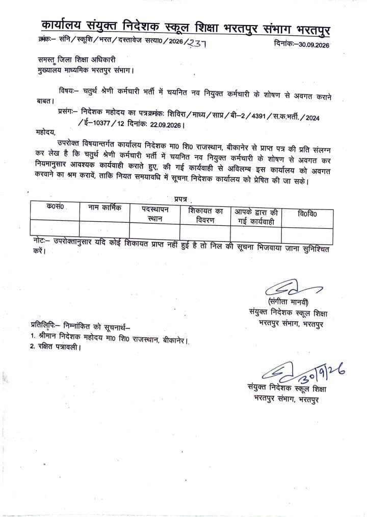 PraveshSha49148's tweet photo. सभी नवचयनित सहायक कर्मचारी ध्यान दें 🙏

हमें लगातार ऐसी जानकारी एवं फोन कॉल प्राप्त हो रहे हैं कि कुछ नवचयनित सहायक कर्मचारियों पर 181 पर दर्ज शिकायतें वापस लेने का दबाव बनाया जा रहा है। कुछ साथियों के अनुसार संस्था प्रधान द्वारा यह कहा जा रहा है कि शिकायत वापस ले लें, क्योंकि संबंधित स्तर पर कार्यवाही शुरू कर दी गई है।

हमारी स्पष्ट मांग है कि केवल कार्यवाही शुरू कर देने की सूचना के आधार पर शिकायत वापस नहीं ली जानी चाहिए।

जब तक संबंधित मामले में ठोस कार्यवाही धरातल पर दिखाई नहीं देती, उसका अंतिम परिणाम सामने नहीं आता और संबंधित रिपोर्ट की वास्तविकता का सत्यापन नहीं हो जाता, तब तक हम अपनी मांग पर कायम रहेंगे।

हम बार-बार सचिवालय स्तर पर यही मांग रख रहे हैं कि—

शिक्षा विभाग में नवचयनित चतुर्थ श्रेणी/सहायक कर्मचारियों से संबंधित वास्तविक स्थिति की रिपोर्ट केवल संस्था प्रधान के माध्यम से प्राप्त न की जाए, बल्कि संबंधित कर्मचारी से भी तथ्य एवं प्रमाण लिए जाएं।

क्योंकि यदि शिकायतें वापस करवा दी गईं और बाद में रिपोर्ट में “Nil” दर्शा दिया गया, तो वास्तविक समस्याएं और कर्मचारियों की शिकायतें रिकॉर्ड में सामने नहीं आ पाएंगी।

इसलिए सभी साथी बिना किसी दबाव के, तथ्यों और उपलब्ध लिखित प्रमाणों के आधार पर ही अपनी बात रखें।

हमारा उद्देश्य किसी व्यक्ति विशेष का विरोध करना नहीं, बल्कि वास्तविक तथ्यों के आधार पर उचित एवं स्थायी समाधान सुनिश्चित करवाना है।

🙏 सत्य और तथ्य के साथ अपनी आवाज उठाते रहें।