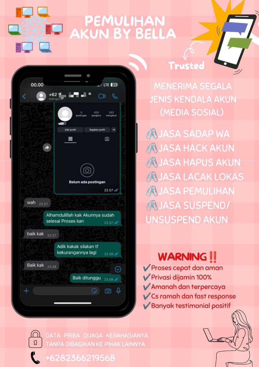 rynnpe's tweet photo. Recovery &amp; delete account media sosial

jasa pemulihan akun
- instagram, whatsapp, x, gmail, tele, youtube, google, data data, game, steam, lain sebagainya

hapus akun
- facebook, tiktok, line, get contact sadap wa, lacak lokasi, hack akun

 fsr?📲whatsapp di bio! https://t.co/S9ZQLOt10w