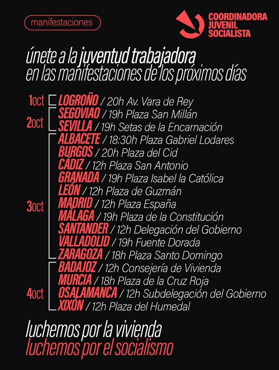 CJSocialista's tweet photo. La voz de la juventud trabajadora se tiene que escuchar más fuerte que nunca en las manifestaciones de los próximos días.

𝑳𝒖𝒄𝒉𝒆𝒎𝒐𝒔 𝒑𝒐𝒓 𝒍𝒂 𝒗𝒊𝒗𝒊𝒆𝒏𝒅𝒂.
𝑳𝒖𝒄𝒉𝒆𝒎𝒐𝒔 𝒑𝒐𝒓 𝒆𝒍 𝒔𝒐𝒄𝒊𝒂𝒍𝒊𝒔𝒎𝒐. https://t.co/dgeQtRaZmr