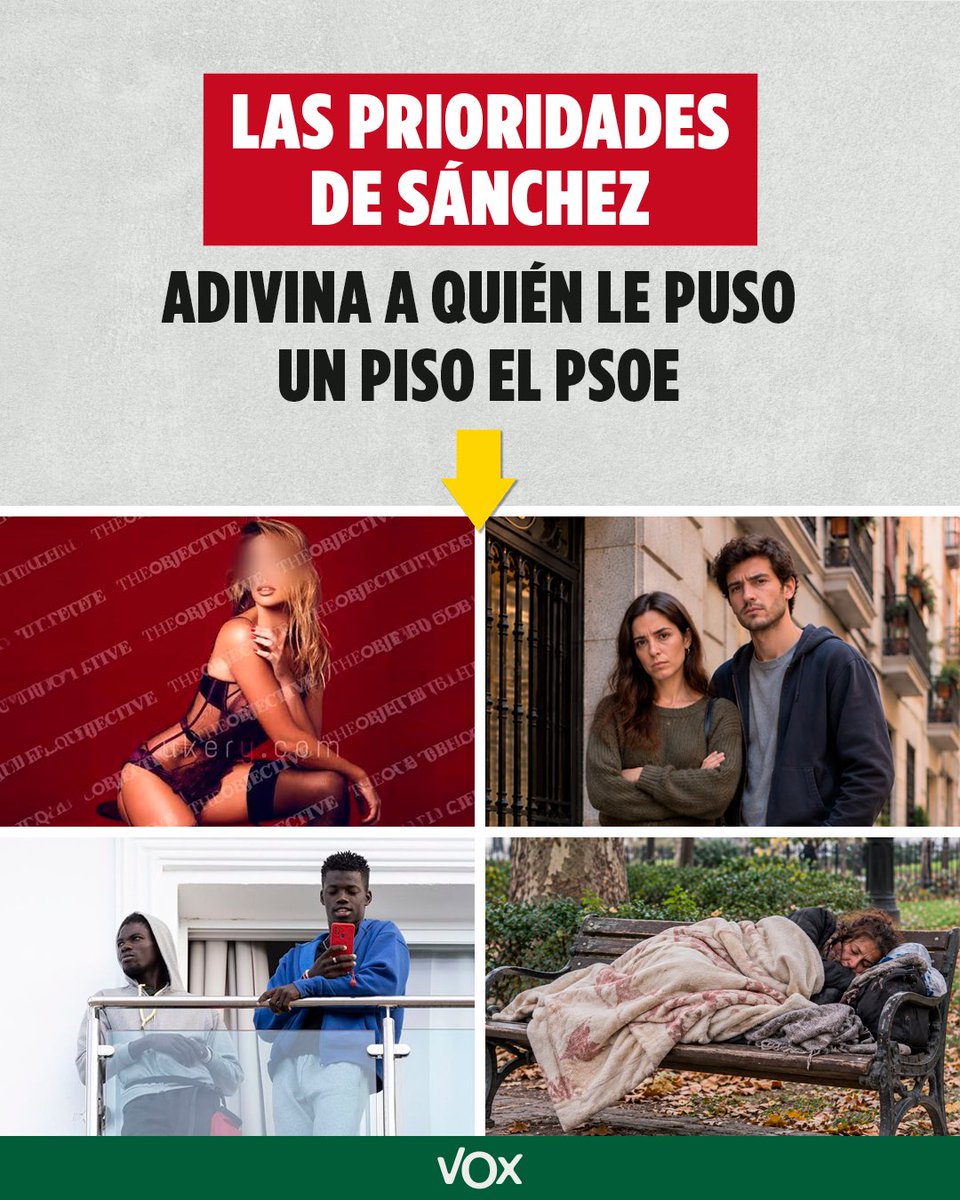 vox_es's tweet photo. Las prioridades de Sánchez en materia de vivienda.

⬇️⬇️⬇️ https://t.co/3gbF0N85pm