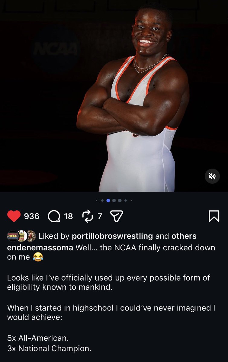WrestlingSNL's tweet photo. Little Rock’s Endene Massoma announces he has officially exhausted his collegiate eligibility. https://t.co/dDXF7xaf1R