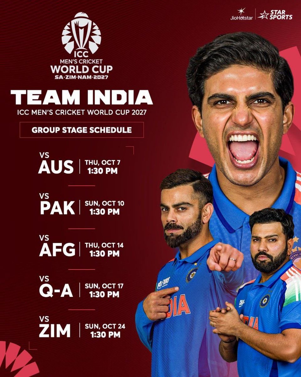 ThecoolMahi's tweet photo. 🚨 TEAM INDIA SCHEDULE AT THE 2027 WORLD CUP. 🚨 https://t.co/7wrrzKD5gG