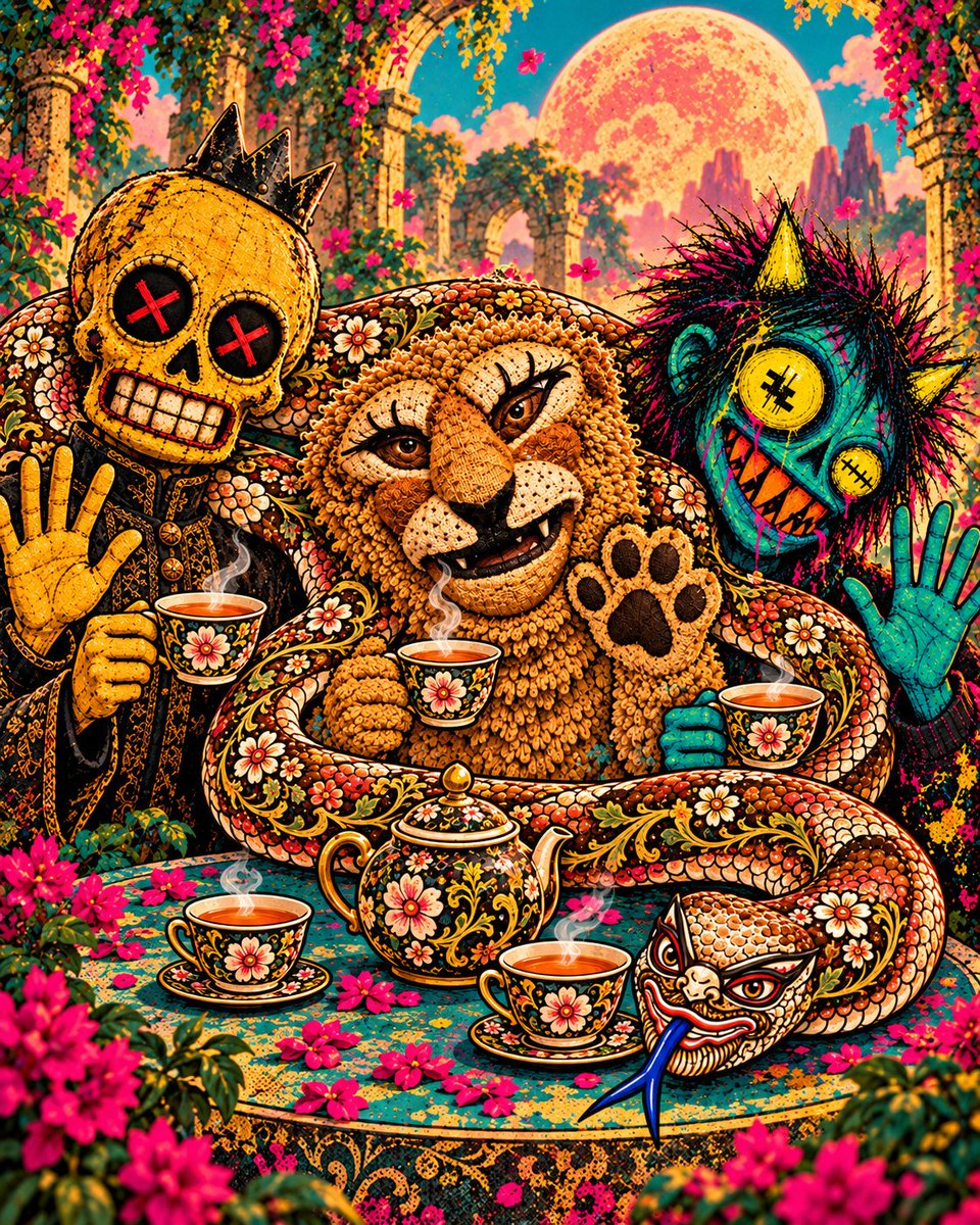 sora_voidtm's tweet photo. Just another tea party in a universe that doesn’t exist. ☕️🐍🌙 https://t.co/aU7CA1aNwm