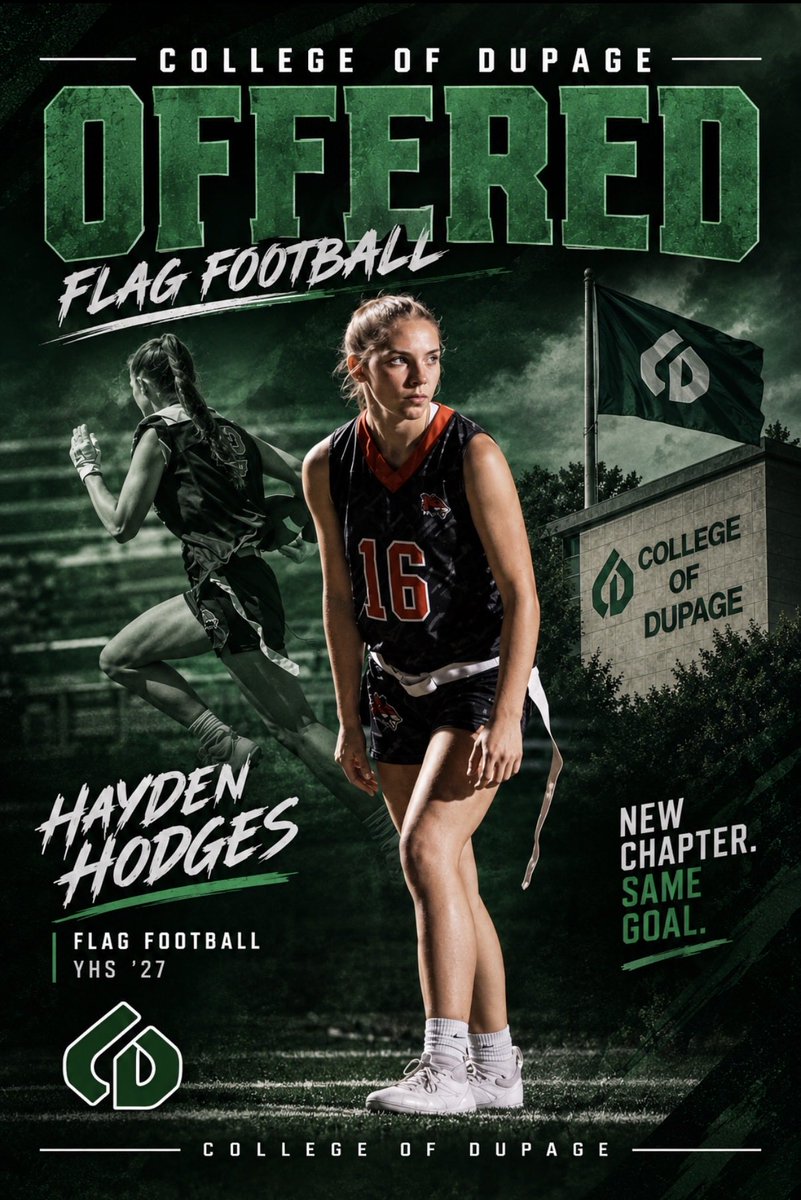hayhodges23's tweet photo. A new opportunity, a new chapter. 💚
Honored to receive an offer from College of DuPage to continue playing flag football at the next level.
The work doesn’t stop here. https://t.co/EPwoErTt8C