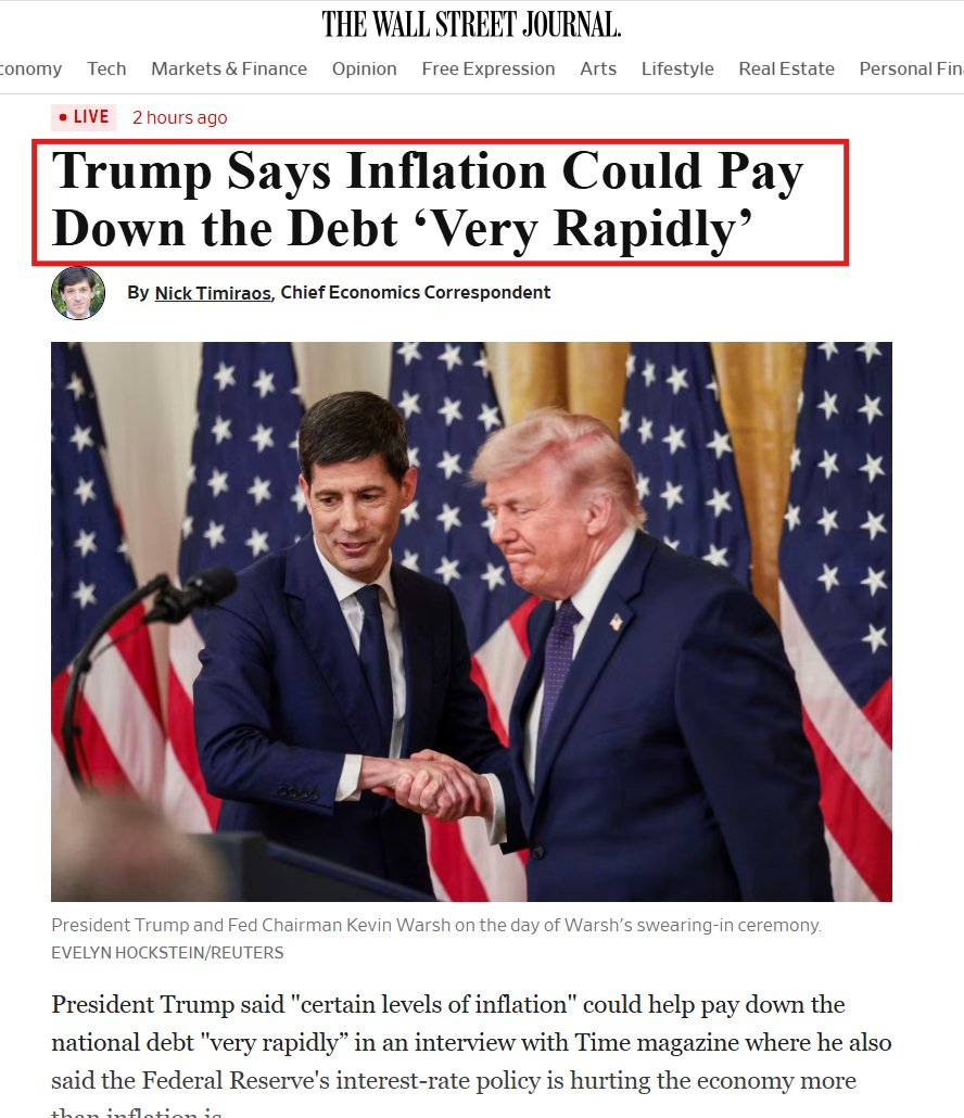 silvertrade's tweet photo. 🚨TRUMP SAYS INFLATION COULD PAY DOWN THE DEBT 'VERY RAPIDLY'⚠️

👀The Fed's unofficial mouthpiece "Nikileaks" is reporting that Trump told reporters "certain levels of inflation" could pay down US debt 'very rapidly'👀

Is it any wonder that the US bond market is  MELTING DOWN when major US media outlets are reporting that POTUS is stating that INFLATION COULD PAY DOWN $40.2 TRILLION IN US DEBT 'VERY RAPIDLY'⁉️

There is a word for this monetary phenomenon which is THEFT in reality:

⚡️HYPERINFLATION.
