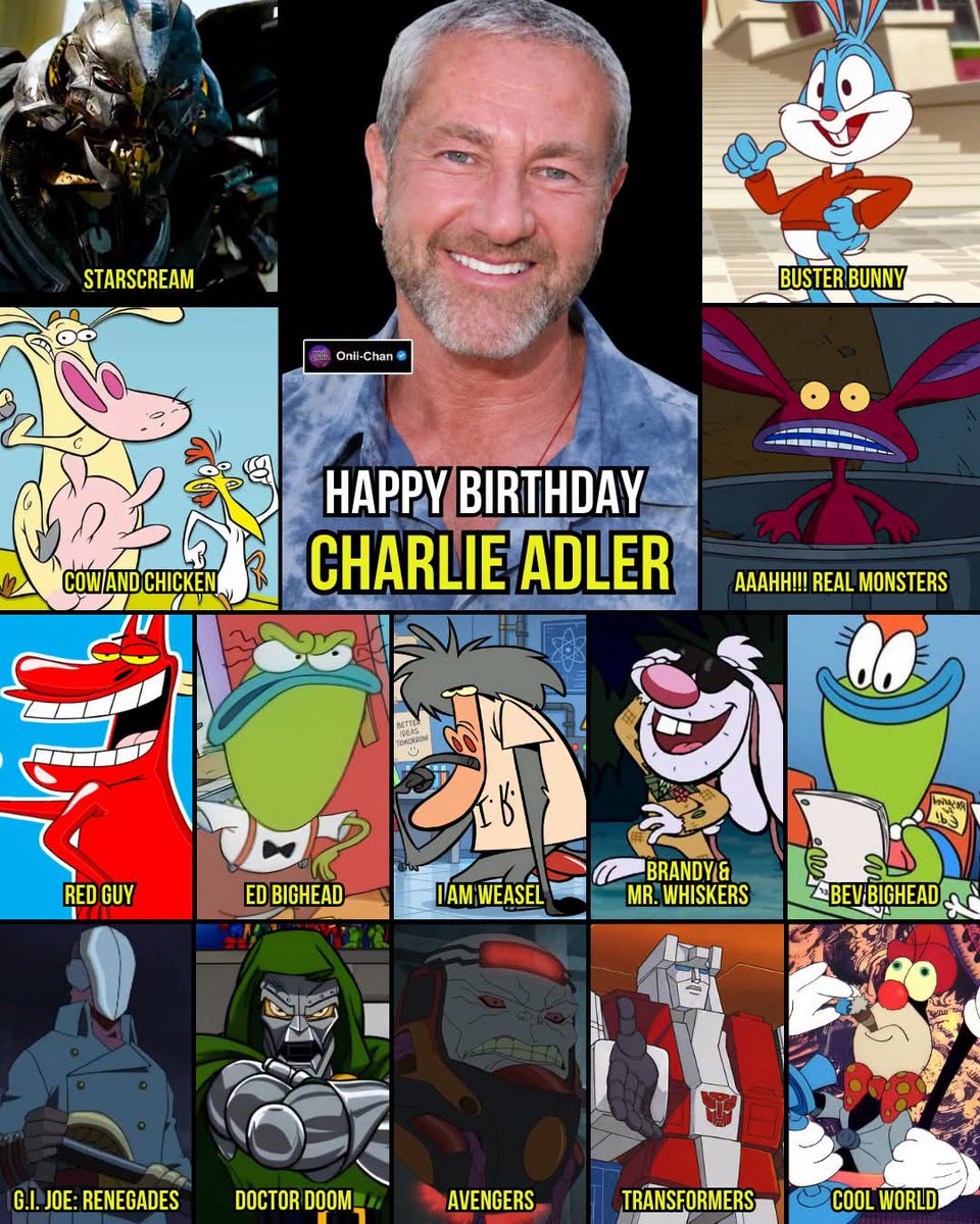 oniichanph's tweet photo. The voice behind Starscream and Cow and Chicken CHarlie Adler Turns 70! 🎙️🎉

Adler’s unmistakable energy has powered some of animation’s wildest and most memorable characters, from Cow, Chicken, and The Red Guy in Cow and Chicken to Buster Bunny in Tiny Toon Adventures, Ickis in Aaahh!!! Real Monsters, and Ed Bighead in Rocko’s Modern Life.

His range also stretches into action and superhero animation, with roles including Cobra Commander in G.I. Joe: Renegades, Doctor Doom in The Super Hero Squad Show, M.O.D.O.K. in Avengers Assemble, and Starscream in the Transformers live-action films.

Some of his most notable voice roles include:
• Starscream (Transformers)
• Cow (Cow and Chicken)
• Chicken (Cow and Chicken)
• The Red Guy (Cow and Chicken)
• Buster Bunny (Tiny Toon Adventures)
• Ickis (Aaahh!!! Real Monsters)
• Ed Bighead (Rocko’s Modern Life)
• I.R. Baboon (I Am Weasel)
• Mr. Whiskers (Brandy & Mr. Whiskers)
• Bev Bighead (Rocko’s Modern Life)
• Cobra Commander (G.I. Joe: Renegades)
• Doctor Doom (The Super Hero Squad Show)
• M.O.D.O.K. (Avengers Assemble)
• Silverbolt (The Transformers)
• Nails (Cool World)
• Snively Robotnik (Sonic the Hedgehog)
• T-Bone (SWAT Kats: The Radical Squadron)
• Eric Raymond (Jem)
• Techrat (Jem)
• Triggerhappy (The Transformers)
and many more!

Few voice actors have brought such a fearless mix of comedy, chaos, villainy, and personality to so many different animated worlds.

Celebrating Charlie Adler at 70 and a voice career packed with characters fans still recognize instantly. 🎂🎙️✨