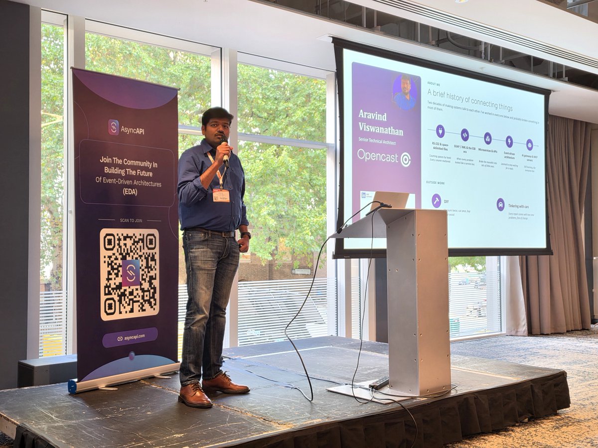 AsyncAPISpec's tweet photo. The AsyncAPI Track in London was done, and it was GOOD. 🎙️🇬🇧

Eduardo · Thulie · Aravind · Dakshitha · Velmurugan: five talks, one packed afternoon, zero filler.

Thank you, London 💜 https://t.co/dqgHxKpqwZ