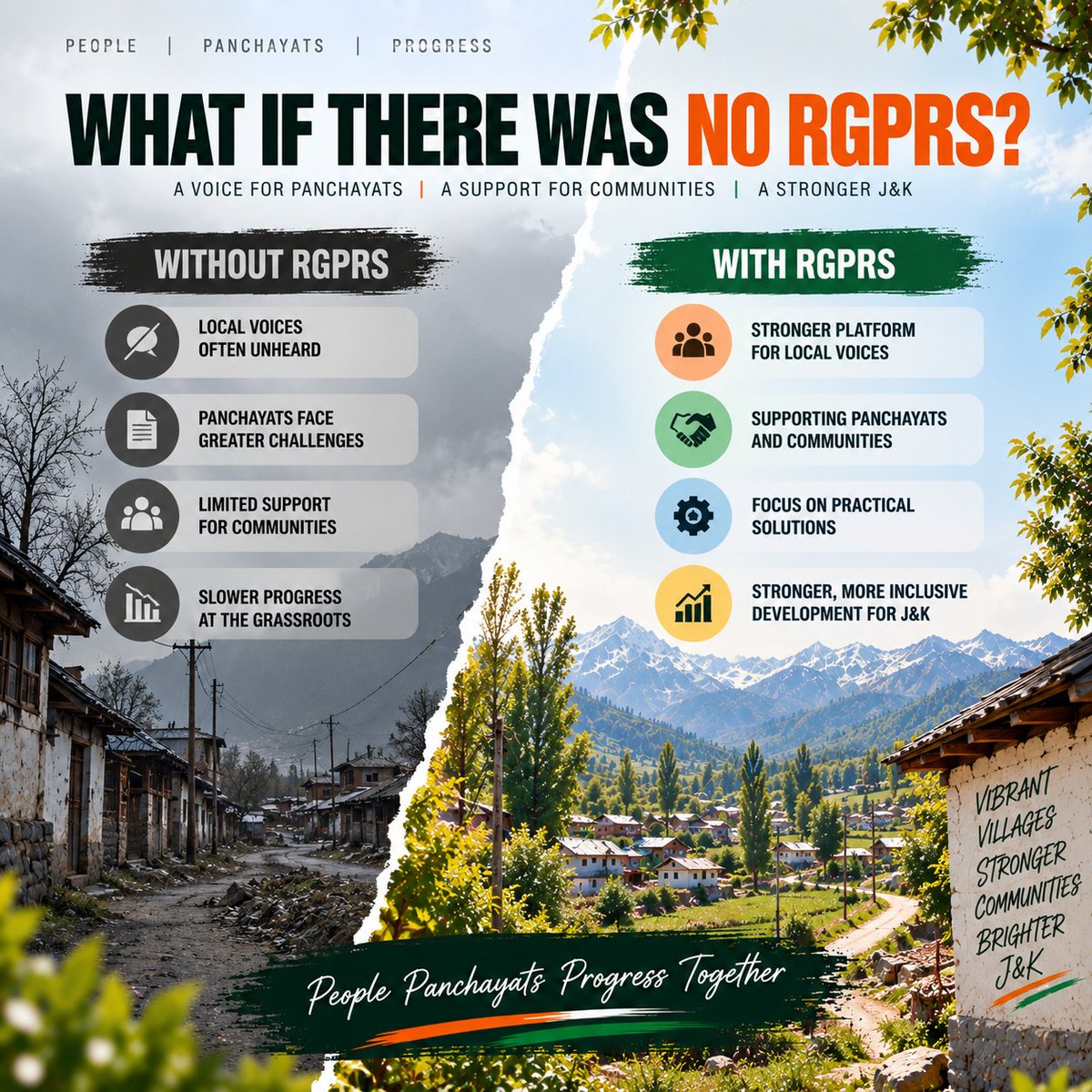RGPRSJKOFFICIAL's tweet photo. What if there was no RGPRS?
A strong platform for Panchayats and grassroots voices matters for stronger local participation.
People. Panchayats. Progress. Together. 🇮🇳
@INCIndia @RahulGandhi @mudr4 @SunilPanwarINC @RGPRSinc https://t.co/3vqHUTCO37