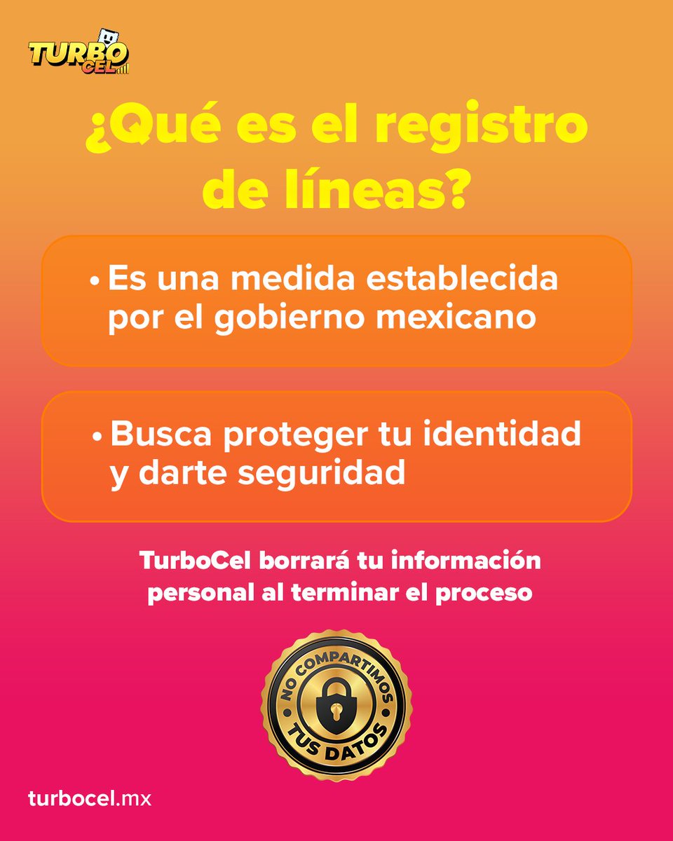 TurboCel_mx's tweet photo. No se te vaya a pasar el registro de tu línea. Si tu número termina en 4, el 15 de octubre es tu fecha límite 📲
No esperes hasta el último día, hazlo ahora. Es rápido y seguro.

Registra tu línea TurboCel: https://t.co/1396jWXajI

#TurboCel #RegistroDeLíneas https://t.co/sMhlTHMAq0