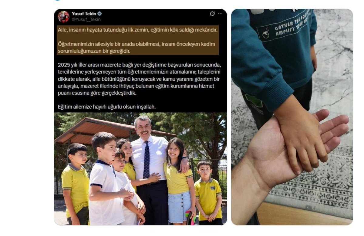 IGngren's tweet photo. Bir şey aklıma takıldı.

​Bakanlık her adımını X’te şeffaflıkla duyururken, sıra asker ve polis eşlerine verilen il emrine gelince neden X'te tek bir paylaşım bile yapmadı?

​Sessiz sedasız, duyuruya bile çıkmadan protokole niye il emri verildi?

​Çünkü X'ten paylaşım yapsalar, kendi öğretmenlerini il emri kapsamı dışında bırakırken başka kurumlara bu hakkın tanındığını açıklamak durumunda kalacaklar.

Bakanlığın uygulaması hakkaniyetli olsa "Asker ve polis eşleri il emrine atanmıştır" diye gururla paylaşabilirdi. Paylaşılamadı, çünkü ortadaki eşitsizlik ve aile bütünlüğü mağduriyeti ortada.

​Biz protokole "Neden yapıldı?" demiyoruz! Anayasal bir hak olan aile bütünlüğünün tüm kamu çalışanlarına eşit uygulanmasını istiyoruz. Onlar evlatlarıyla bir aradayken bizler neden ayrı kalıyor? Mesele tam olarak bu!

#TBMMAileleriBirleştir @RTErdogan @Yusuf__Tekin @cftcblnt @YilmazzGuney @_aliyalcin_ @TalipGeylan06