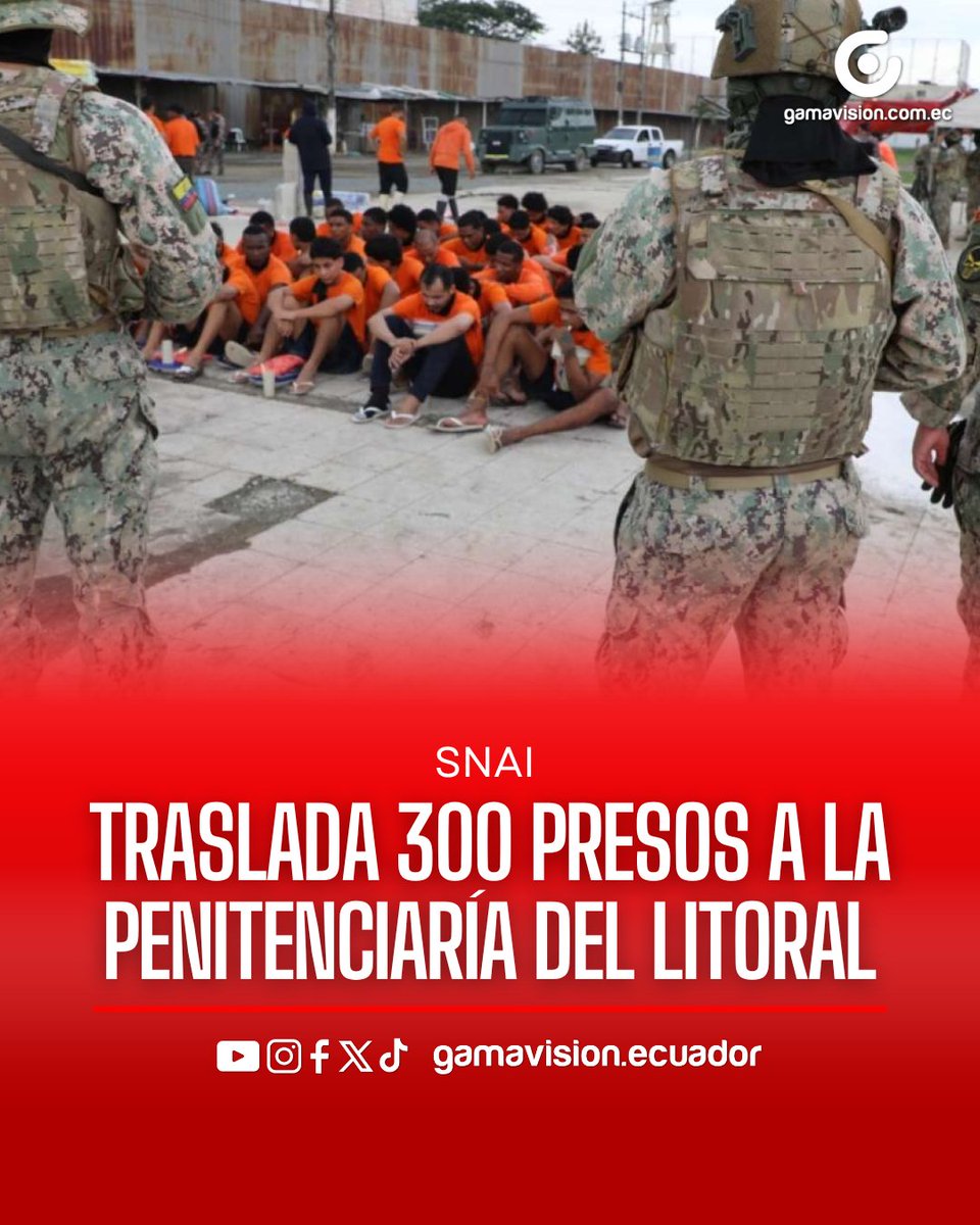 GamaNoticiasEc's tweet photo. 🛑🛡️ La madrugada del pasado miércoles 30 de septiembre de 2026, un masivo y coordinado operativo ejecutado por el #SNAI, con el apoyo estratégico de la Policía Nacional y las Fuerzas Armadas, permitió el traslado de 300 personas privadas de libertad desde el Centro de Privación de Libertad de Esmeraldas N.° 2 hasta la Penitenciaría del Litoral (Guayas N.° 1).

La medida se adoptó tras rigurosas labores de inteligencia y análisis junto al Centro Nacional de Inteligencia (CNI), que detectaron factores de riesgo y escenarios de conflictividad vinculados a ciertas estructuras criminales.

Con esta acción, las autoridades buscan debilitar la capacidad de violencia interna, redistribuir de forma estratégica la población penitenciaria y reforzar los niveles de control y seguridad en las cárceles del país.