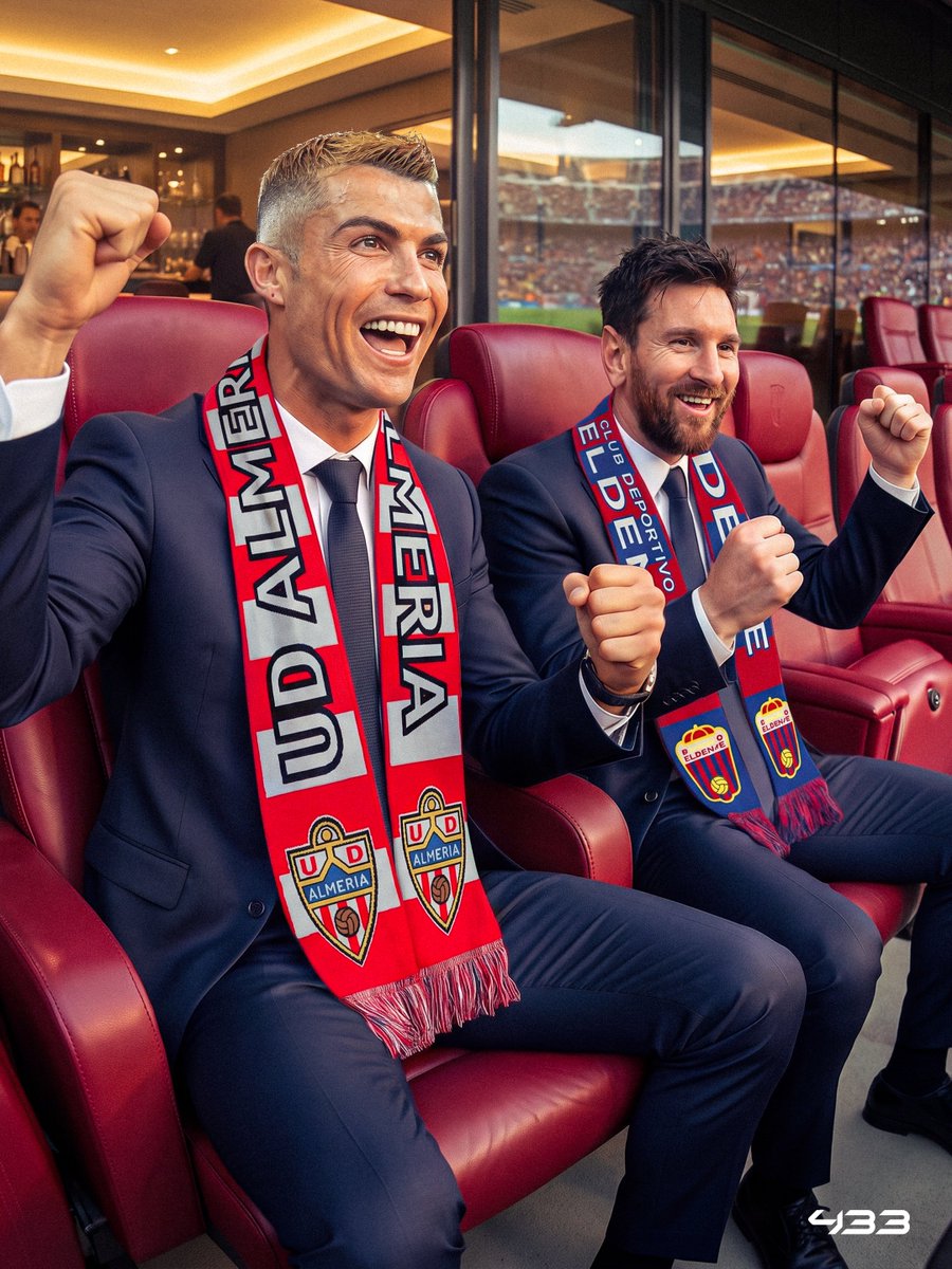 433's tweet photo. 𝐖𝐄'𝐑𝐄 𝐆𝐄𝐓𝐓𝐈𝐍𝐆 𝐌𝐄𝐒𝐒𝐈 𝐕𝐒 𝐑𝐎𝐍𝐀𝐋𝐃𝐎 𝐀𝐆𝐀𝐈𝐍 👀

Leo Messi has just been confirmed as the new owner of CD Eldense, meaning that both he and Cristiano Ronaldo (Almería) now own clubs in La Liga 2. 👔

📅 May 2, 2027: Eldense vs. Almería 👀 https://t.co/tgrXfIVygS