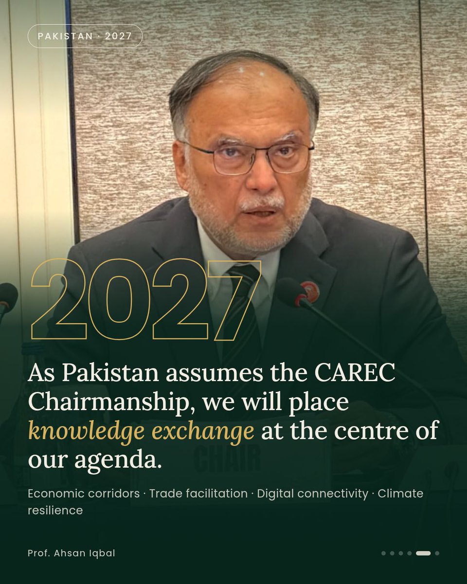 betterpakistan's tweet photo. Speaking at the Governing Council of the CAREC Institute in Ulaanbaatar, Mongolia, I emphasised that if the first 25 years of CAREC were about building roads, railways and physical infrastructure, the next 25 years must be about building shared knowledge, skills and know-how. 

The nations that move ahead in the coming era will be those that learn fastest—from their own experience and from the experience of others.

The CAREC Institute must evolve beyond being a traditional research institution into a trusted regional Knowledge Clearing House, ensuring that sound evidence and practical solutions are on the table before policies are made and decisions are taken.

For the Institute’s next phase, I proposed five priorities:

1. Establish a dynamic regional knowledge platform;
2. Provide evidence-based briefings ahead of ministerial decisions;
3. Promote structured peer learning among officials;
4. Turn shared challenges into actionable regional projects; and
5. Measure performance by real policy impact, rather than simply by the number of reports published.

As Pakistan assumes the CAREC Chairmanship in 2027, we will place knowledge exchange at the heart of our agenda. Pakistan is also ready to share successful models—including the Pakistan Single Window (PSW) — with partners across the region.

#CAREC #CARECInstitute #GoverningCouncil #KnowledgeClearingHouse #KnowledgeEconomy #PolicyMaking #RegionalCooperation #PeerLearning #PakistanSingleWindow #URAANPakistan