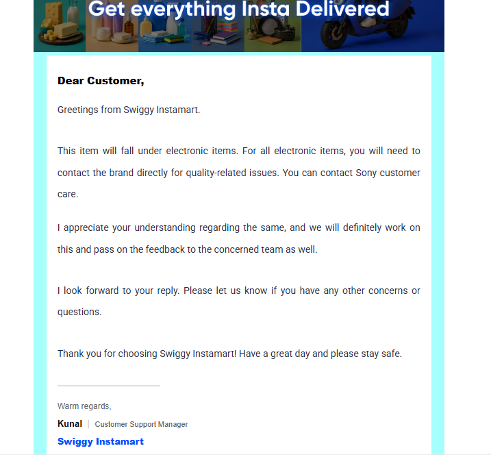 Edesh_Kumar's tweet photo. On 27 Sept 2026, I bought a Sony PS5 1TB Slim console via Swiggy Instamart for Rs.70,000 (full MRP, no discount). Open-box delivery, console was new, sealed, working fine. Seller listed on the invoice: PYD Retail Pvt Ltd - Avantika.

When I tried registering the warranty, Sony support asked for the seller details, invoice, console serial number, and warranty card. After a few days of back and forth, I got this in writing (CRM:007160012826):

"Swiggy Instamart by PYD Retail Pvt. Ltd. (Avantika) is not an authorized dealer of Sony... the dealer must be authorized by Sony India for the warranty to be valid."

So Sony is refusing warranty service entirely, and directing me back to the dealer. Meanwhile Swiggy Instamart's support has replied 6+ times with copy-paste apologies, telling me to "contact the brand," and refusing to take any responsibility as the platform that actually sold me the product without ever disclosing this risk.

As a consumer, I checked everything I could: new, sealed, GST invoice, warranty card with matching serial numbers. Nowhere was I told the seller wasn't Sony-authorised, or that this would affect warranty eligibility, before I paid full price.

I've filed an NCH consumer complaint (Docket No. 10297176) and am preparing a formal legal notice next.

I have bought phones and electronics for years and never once had to check if a seller was "authorised" by the manufacturer before buying. As a consumer, you can only check if the item is new, sealed, and working correctly. This is my first console. If dealer authorisation is this critical to warranty validity, Sony should clearly warn buyers, and Swiggy should transparently disclose it on the product page before anyone pays. And why are they even allowed to sell if they are not authorised 

This post was picked up by several independent creators on socials, and IGN India covered it today. Appreciate everyone sharing this — if you've bought electronics via quick-commerce platforms (Instamart, Zepto, Blinkit etc.) and faced something similar, please file your own NCH complaint too. The more documented cases there are, the harder this is to ignore.

This was my hard-earned money, saved over years, and this entire ordeal has taken a real toll on my mental health over the past several days. Happy to share screenshots/documents with anyone who wants specifics. Would appreciate advice from anyone who's dealt with something similar.

@Swiggy @SwiggyCares @PlayStationIN @PlayStation @jagograhakjago  @IGNIndia @beebomco @TrakinTech @VenomsTech @GyanTherapy @instamart_it  @sony_india @Sony 

#ConsumerRights #SwiggyInstamart #PS5 #Sony #QuickCommerce #ConsumerProtectionAct