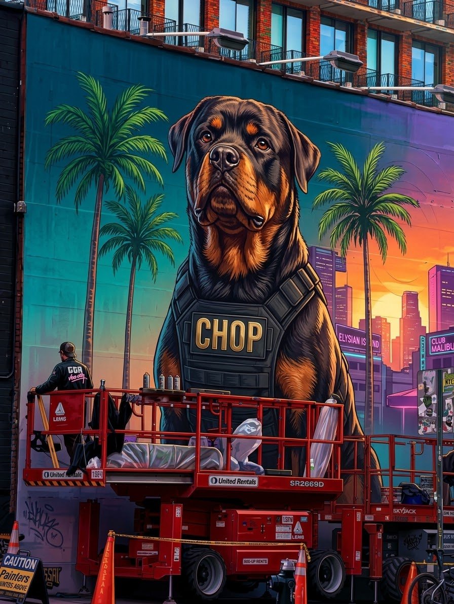 CryptoKI190850's tweet photo. Rockstar Games' street marketing campaign has begun! $CHOP? 👀

A giant GTA 6 mural is being painted right now in Brooklyn, New York. 

#GTAVI https://t.co/EhVP6qUkwA