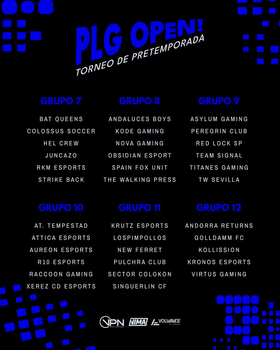PLG_Spain's tweet photo. 🔵 𝐏𝐋𝐆 𝐎𝐏𝐄𝐍 

📆 Del 5 al 15 de octubre.
⌚️ 22:40 y 23:00.
🎙️ Fase final casteada.

🧮⬇️ Estos son los 𝐆𝐑𝐔𝐏𝐎𝐒 𝐅𝐎𝐑𝐌𝐀𝐃𝐎𝐒 para el torneo. https://t.co/nKaW3X2tWa