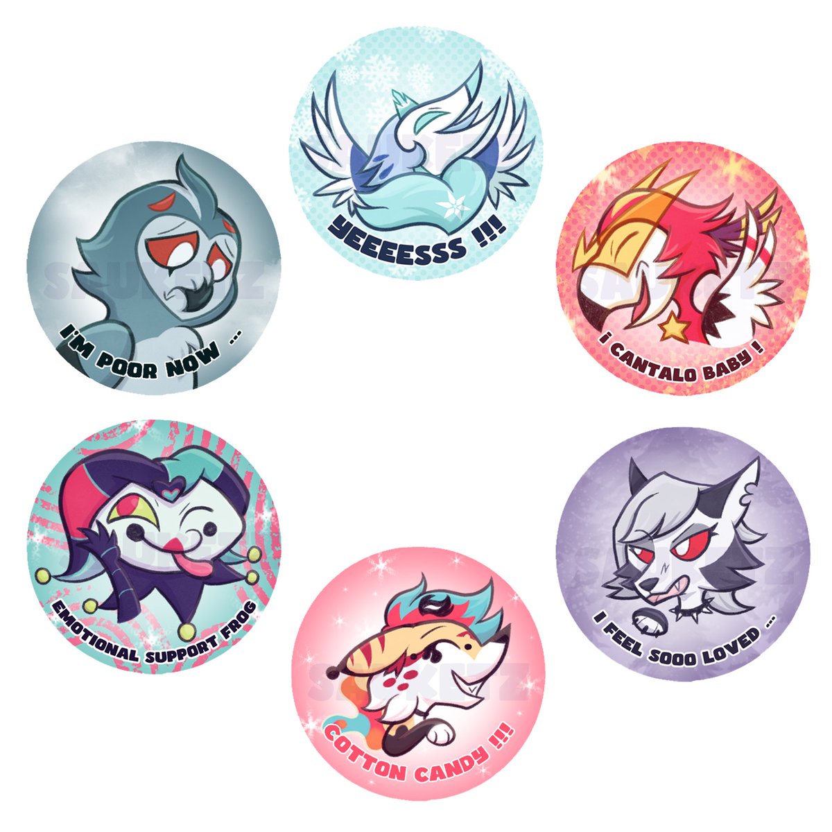 Sauketz_Art's tweet photo. New badges design 

#helluvaboss #helluvabossmerch #stolas #andrealphus #vassago #loona #queenbee #fizzarolli #artistonX #artistontwitter https://t.co/VFZ7iT1pu2