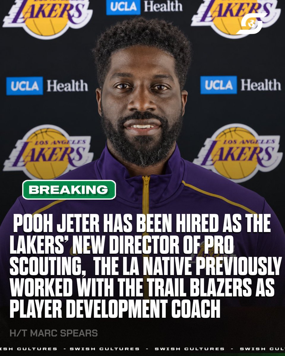 swishcultures_'s tweet photo. Pooh Jeter has been hired as the Lakers’ new Director of Pro Scouting, source to The LA native previously worked with the Trail Blazers as Player Development Coach and Assistant GM of NBA G League Rip City Remix. Via @MarcJSpears https://t.co/gShEa60L0l
