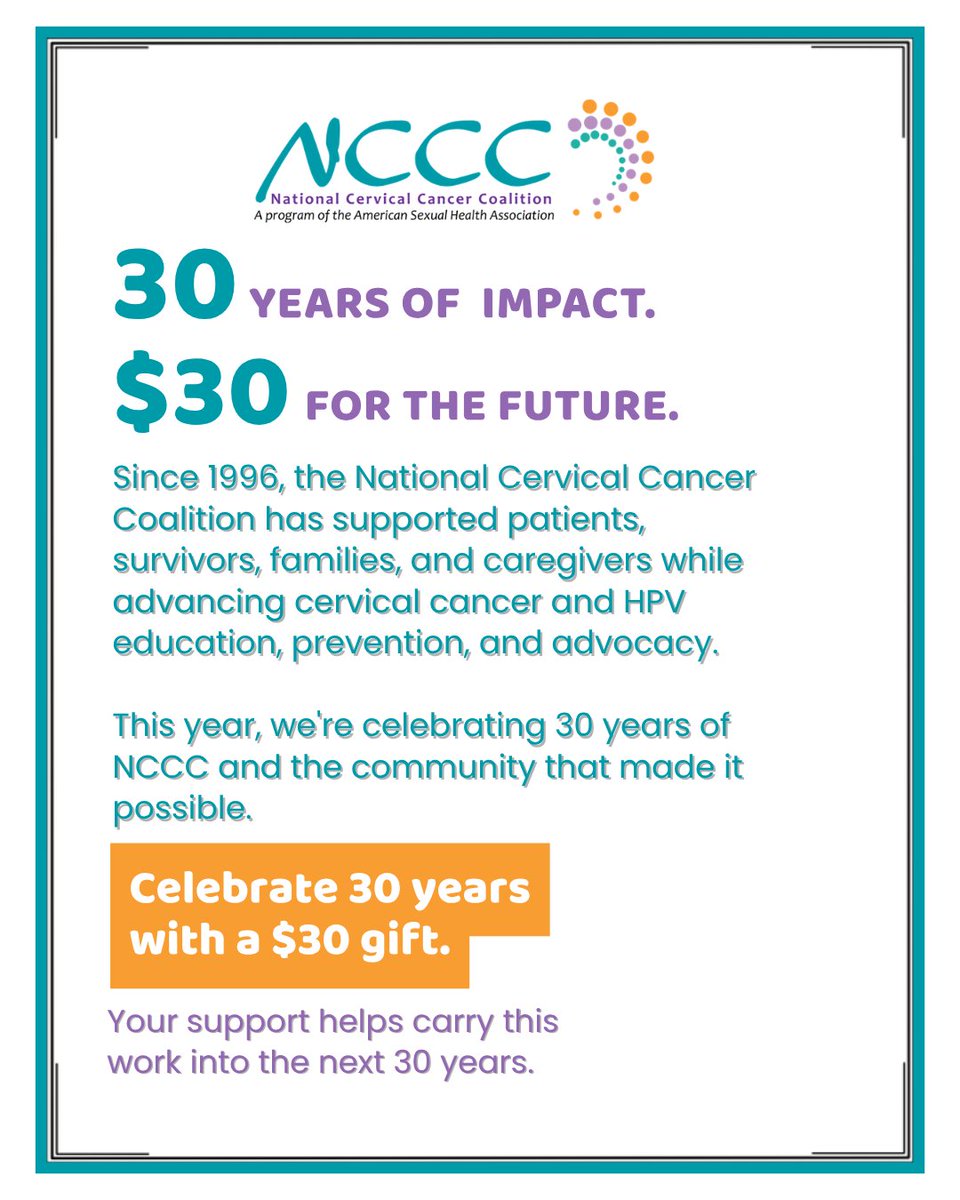 StopHPVCancer's tweet photo. 30 years of advocacy. 30 years of education. 💙🎗️Donate now and be part of the next 30 years of change. https://t.co/b0SXJTcWPs #CervicalCancerAwareness #EndCervicalCancer #HealthForAll https://t.co/hl4nezO9Ft