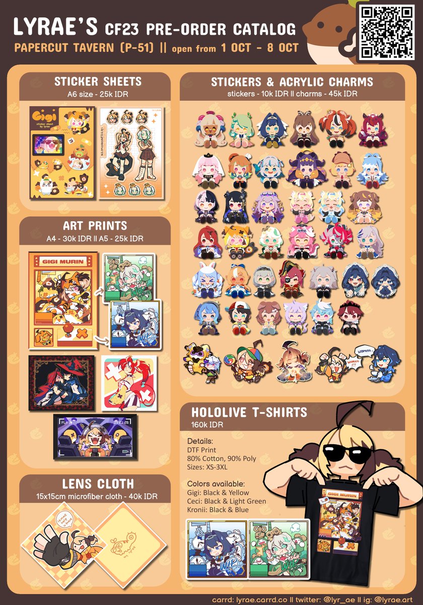 lyr_ae's tweet photo. [🧡🔁 appreciated!]
#Comifuro23 🇮🇩 Pre-orders &amp; #ACGGoods online shop finally open‼️

📍Papercut Tavern P-51
🛒 #CF23 PO'S for pick-up at event
📜 closes Oct 8
🔗 in thread

⭐Hololive | Vocaloid | Splatoon | Pokemon | DunMeshi | STS | PHM | Dispatch | etc

#cf23catalogue
(1/2) https://t.co/XsxxKM6JAS