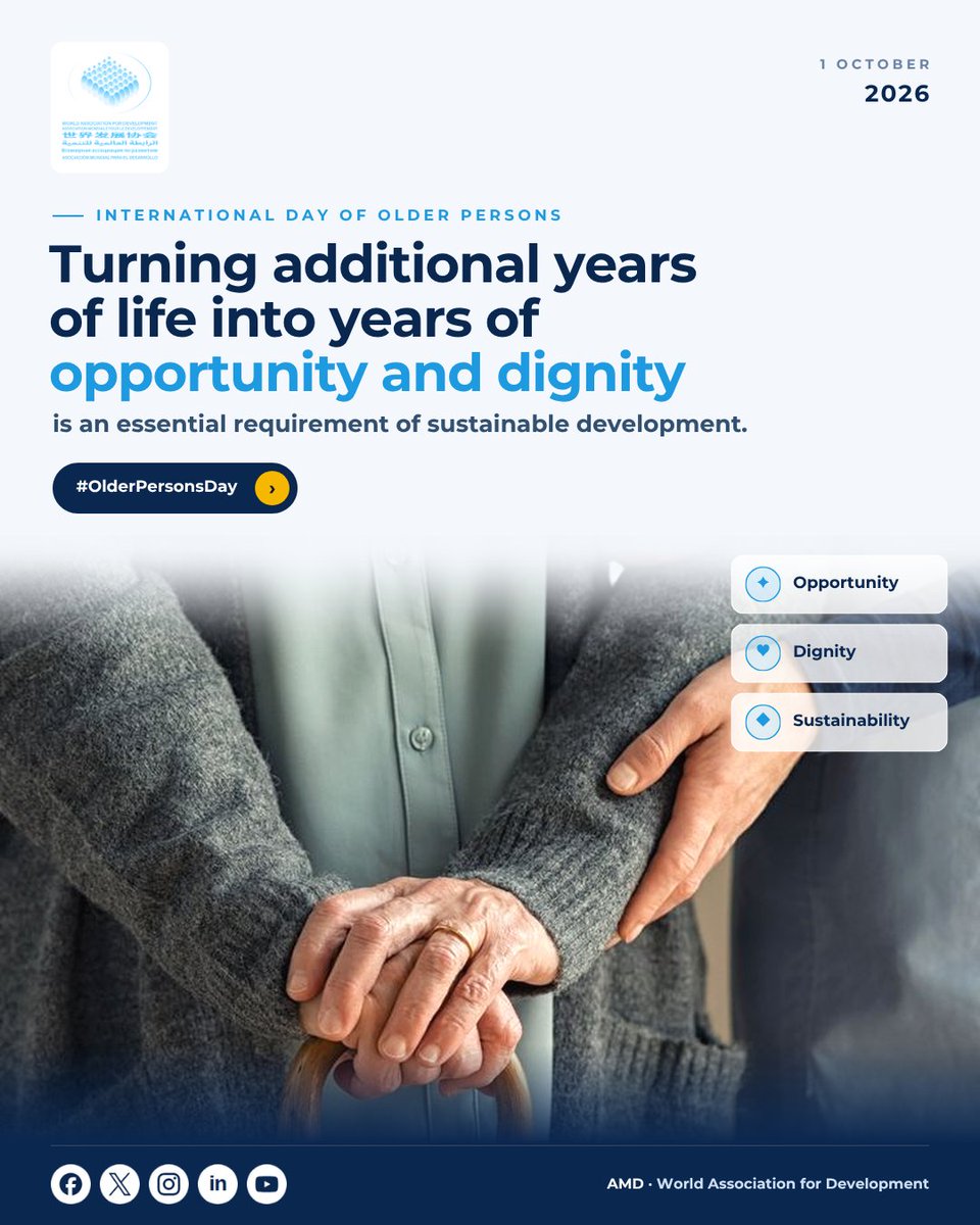 AMD_world15's tweet photo. Ageing should also mean living with dignity, autonomy and opportunity.

On this International Day of Older Persons, AMD calls for inclusive societies where every generation matters.

#OlderPersonsDay #Dignity #Sustainability #AMD #AMDWAD https://t.co/pxYbO1u0Yg