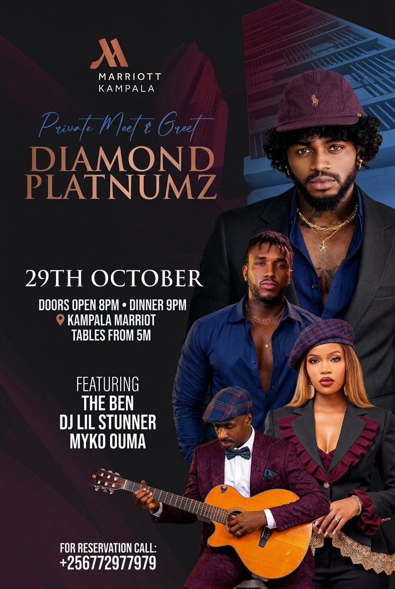 CanaryMugume's tweet photo. Meet and greet with @diamondplatnumz Simba! At Marriott Kampala. 29th October 2026. https://t.co/btUr1zCUba