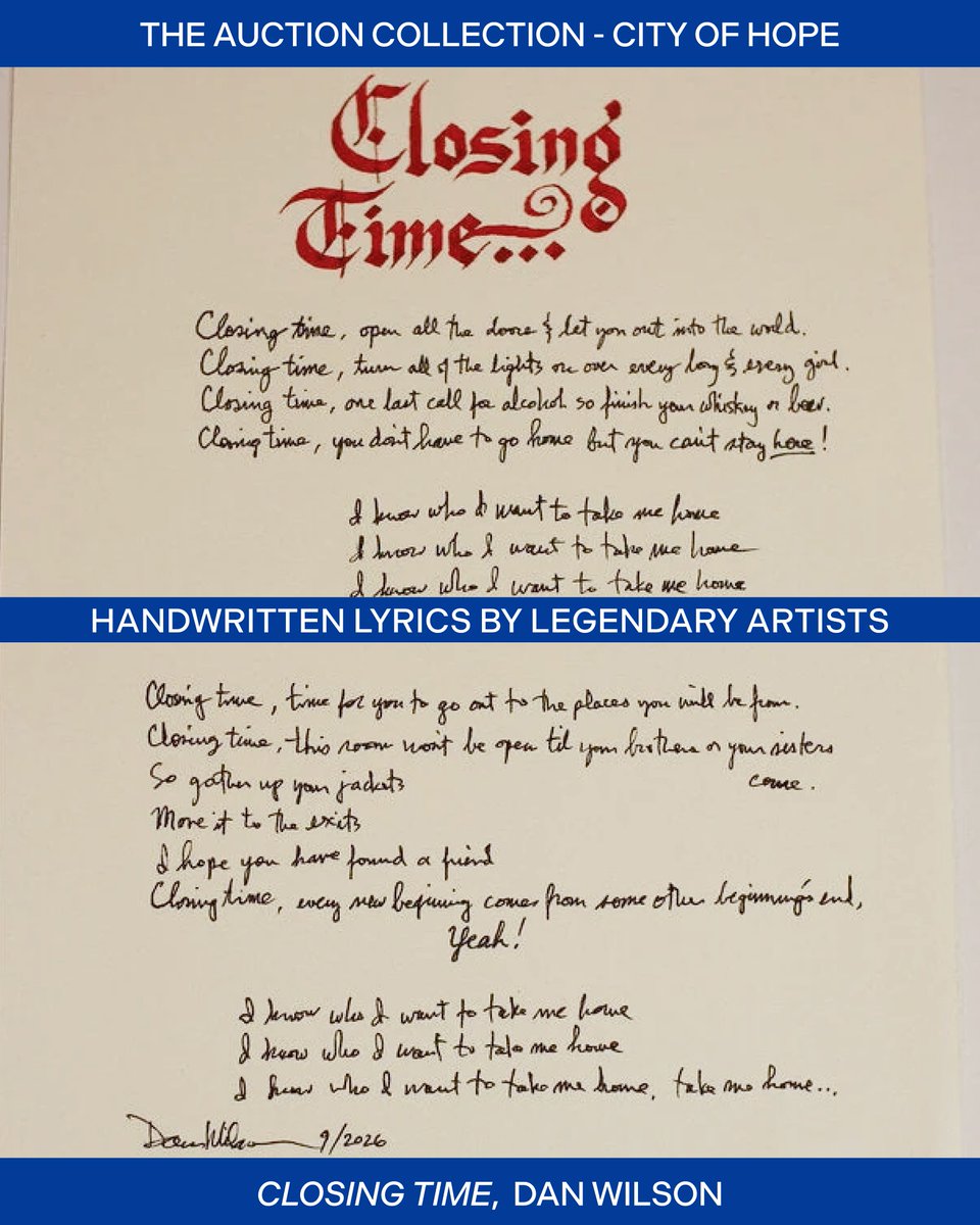 primarywave's tweet photo. Introducing The Auction Collection, in support of @cityofhope and its lifesaving cancer research and care.
First in the collection: “More Than Words,” featuring handwritten and signed lyrics and sheet music from celebrated songwriters and artists. https://t.co/VsEmEentz6