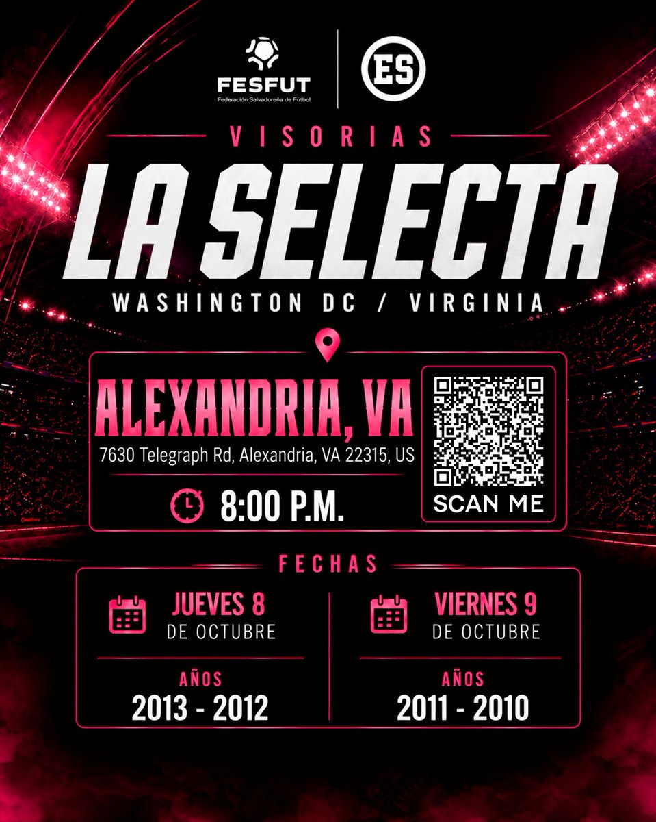 LaSelecta_SLV's tweet photo. La @fesfut_sv realizará visorías femeninas en Virginia, Los Ángeles y Dallas, del 8 al 14 de octubre, en busca de jugadoras con ascendencia salvadoreña nacidas entre 2010 y 2013.

Las interesadas pueden inscribirse en el siguiente enlace:

https://t.co/BoIHHSWI3M https://t.co/7qg4pRoIbz