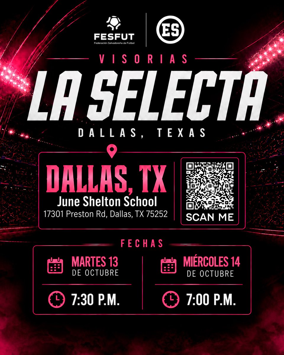 LaSelecta_SLV's tweet photo. La @fesfut_sv realizará visorías femeninas en Virginia, Los Ángeles y Dallas, del 8 al 14 de octubre, en busca de jugadoras con ascendencia salvadoreña nacidas entre 2010 y 2013.

Las interesadas pueden inscribirse en el siguiente enlace:

https://t.co/BoIHHSWI3M https://t.co/7qg4pRoIbz