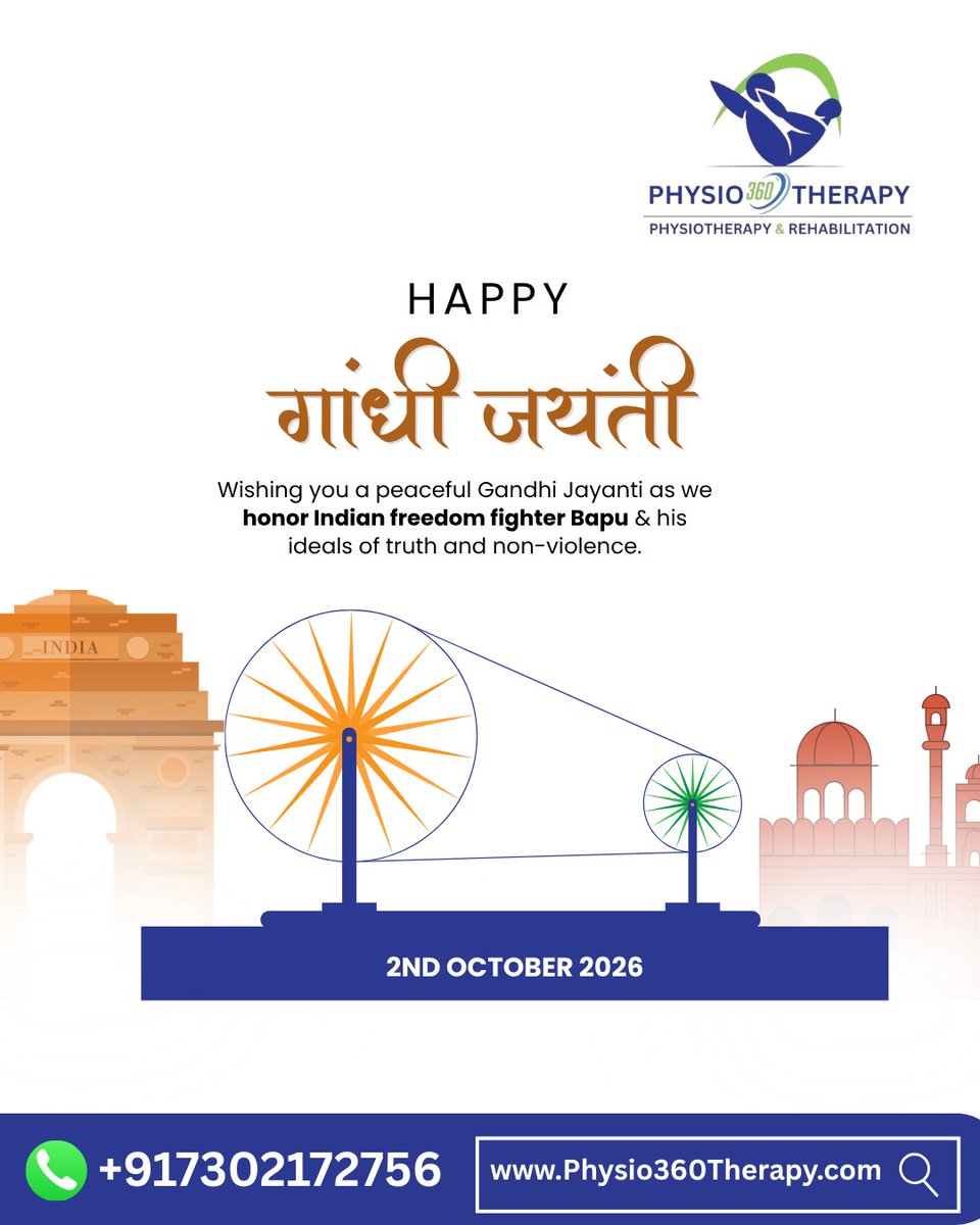 Anilkumar796378's tweet photo. Happy Gandhi Jayanti 🇮🇳
On this special day, we remember Mahatma Gandhi’s timeless values of truth, peace, compassion, and humanity.

Physiotherapy &amp; Rehabilitation Care
📞 +91 73021 72756
#GandhiJayanti #MahatmaGandhi #2October #Physiotherapy #Delhi #Healthcare #Rehabilitation https://t.co/SImFL67fVu