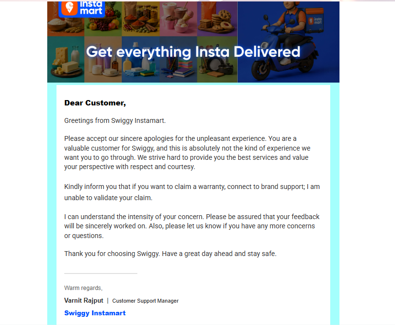 Edesh_Kumar's tweet photo. On 27 Sept 2026, I bought a Sony PS5 1TB Slim console via Swiggy Instamart for Rs.70,000 (full MRP, no discount). Open-box delivery, console was new, sealed, working fine. Seller listed on the invoice: PYD Retail Pvt Ltd - Avantika.

When I tried registering the warranty, Sony support asked for the seller details, invoice, console serial number, and warranty card. After a few days of back and forth, I got this in writing (CRM:007160012826):

"Swiggy Instamart by PYD Retail Pvt. Ltd. (Avantika) is not an authorized dealer of Sony... the dealer must be authorized by Sony India for the warranty to be valid."

So Sony is refusing warranty service entirely, and directing me back to the dealer. Meanwhile Swiggy Instamart's support has replied 6+ times with copy-paste apologies, telling me to "contact the brand," and refusing to take any responsibility as the platform that actually sold me the product without ever disclosing this risk.

As a consumer, I checked everything I could: new, sealed, GST invoice, warranty card with matching serial numbers. Nowhere was I told the seller wasn't Sony-authorised, or that this would affect warranty eligibility, before I paid full price.

I've filed an NCH consumer complaint (Docket No. 10297176) and am preparing a formal legal notice next.

I have bought phones and electronics for years and never once had to check if a seller was "authorised" by the manufacturer before buying. As a consumer, you can only check if the item is new, sealed, and working correctly. This is my first console. If dealer authorisation is this critical to warranty validity, Sony should clearly warn buyers, and Swiggy should transparently disclose it on the product page before anyone pays. And why are they even allowed to sell if they are not authorised 

This post was picked up by several independent creators on socials, and IGN India covered it today. Appreciate everyone sharing this — if you've bought electronics via quick-commerce platforms (Instamart, Zepto, Blinkit etc.) and faced something similar, please file your own NCH complaint too. The more documented cases there are, the harder this is to ignore.

This was my hard-earned money, saved over years, and this entire ordeal has taken a real toll on my mental health over the past several days. Happy to share screenshots/documents with anyone who wants specifics. Would appreciate advice from anyone who's dealt with something similar.

@Swiggy @SwiggyCares @PlayStationIN @PlayStation @jagograhakjago  @IGNIndia @beebomco @TrakinTech @VenomsTech @GyanTherapy @instamart_it  @sony_india @Sony 

#ConsumerRights #SwiggyInstamart #PS5 #Sony #QuickCommerce #ConsumerProtectionAct