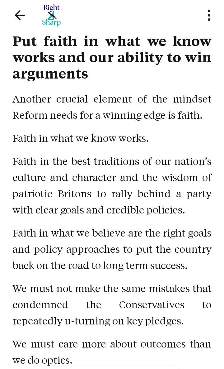 RightSharpUK's tweet photo. Excerpt from @DanielCreminGB's first essay 'Fortitude, focus and faith: Reform and the road to power'.

(£/free trial)

https://t.co/ZzOX8uthtO https://t.co/OvoCvrIF4v