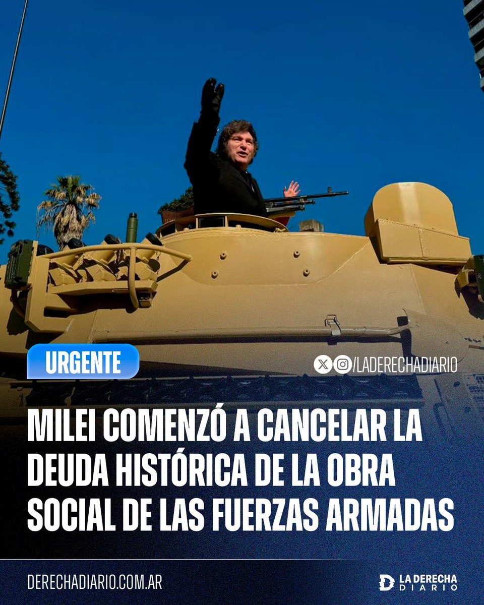 laderechadiario's tweet photo. 🚨🇦🇷 | URGENTE — HISTÓRICO: El Ministerio de Defensa del Gobierno de Milei anunció que comenzó a cancelar la deuda histórica de más de $200.000 millones de la obra social de las Fuerzas Armadas.

Además, la nueva obra social OSFA asumió plenamente la atención médica y comenzó a pagar un primer lote de más de 10.000 reintegros a afiliados por más de $5.000 millones.